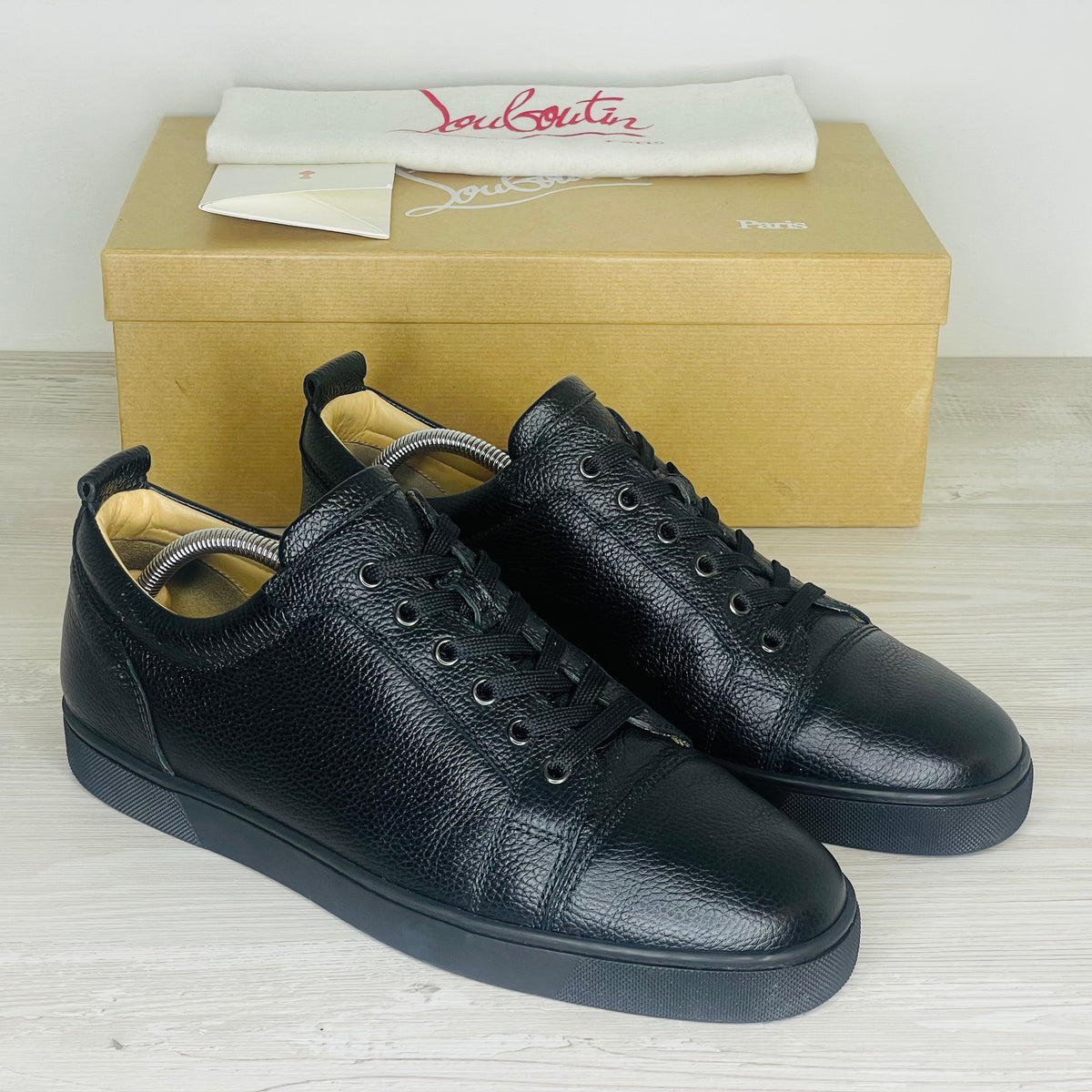 Christian Louboutin Sneakers, Herre 'Sort' Læder Louis Junior Calf Graine (44.5) ☀️