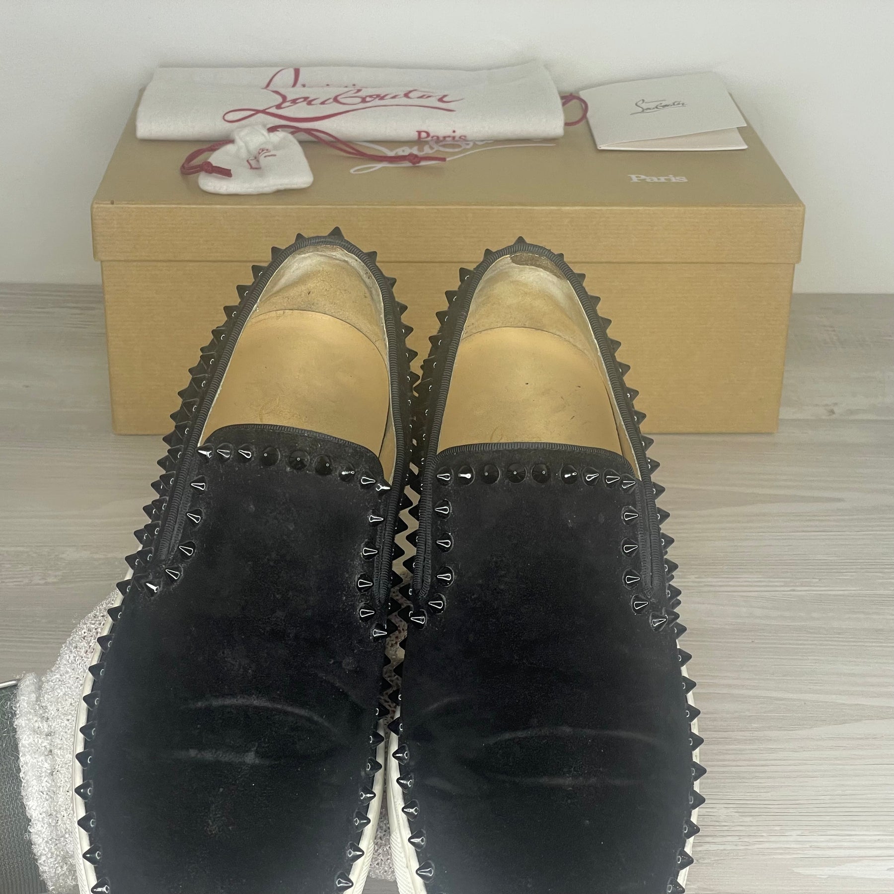 Christian Louboutin Sneakers, Herre 'Sort' Ruskind Pik Boat (41) ⭐️