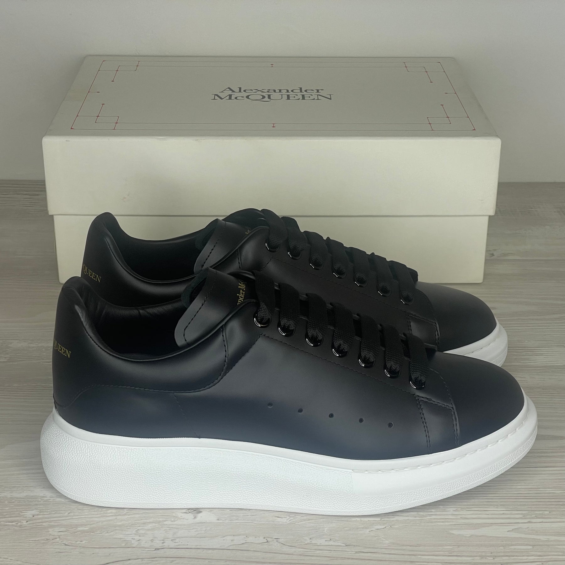 Alexander McQueen Sneakers, Herre 'Sort' Læder Oversized (43.5) 💂🏽‍♂️