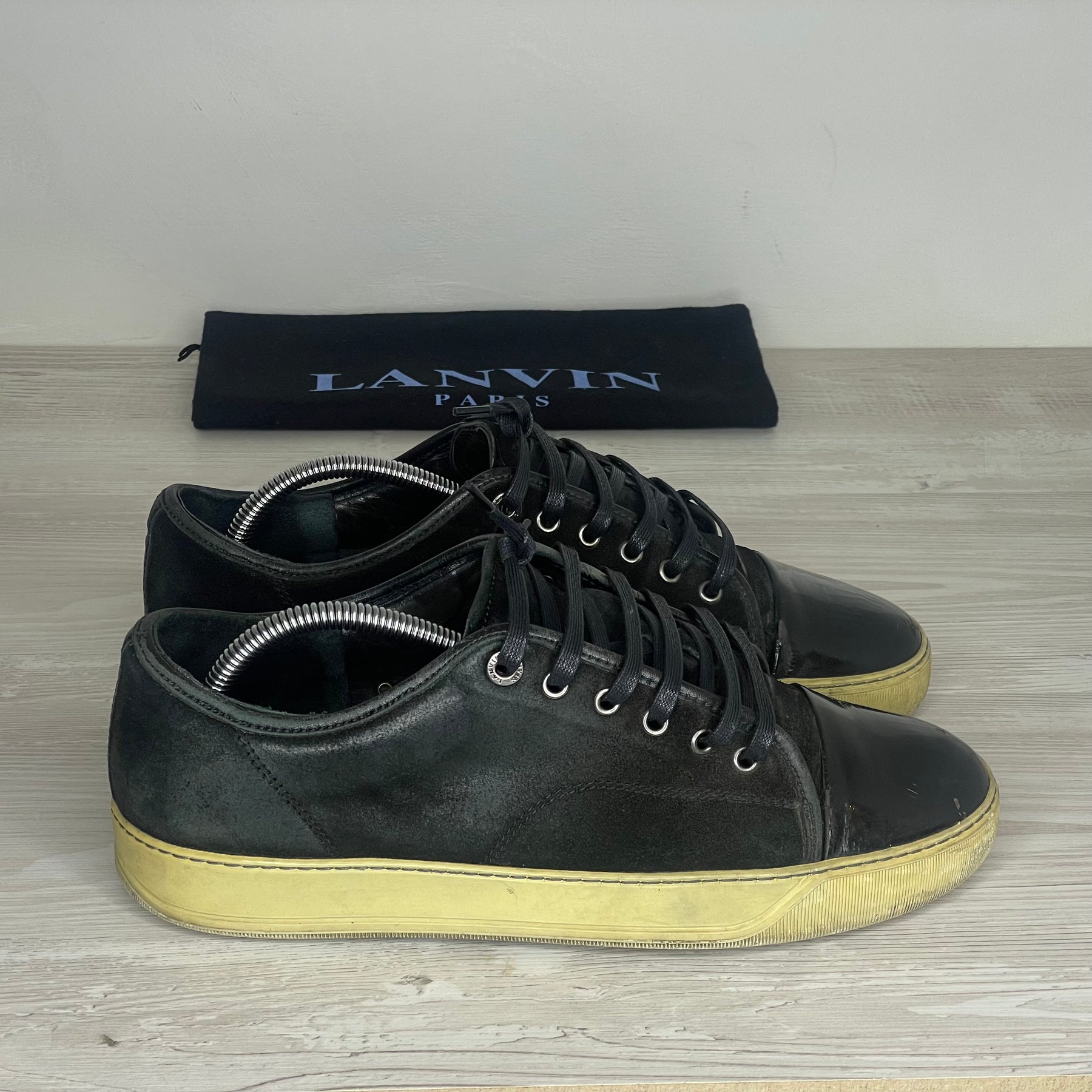 Lanvin Sneakers, Herre 'Sort Ruskind' Lak Toe (42) ⭐️