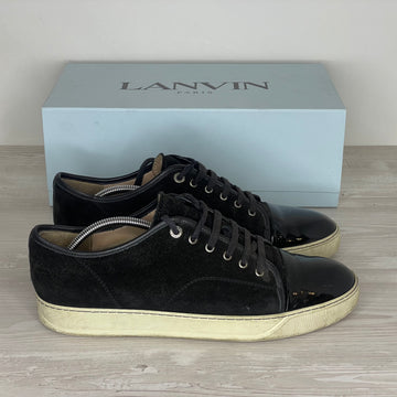 Lanvin Sneakers, 'Sort Ruskind' Lak Toe (45) 🪡