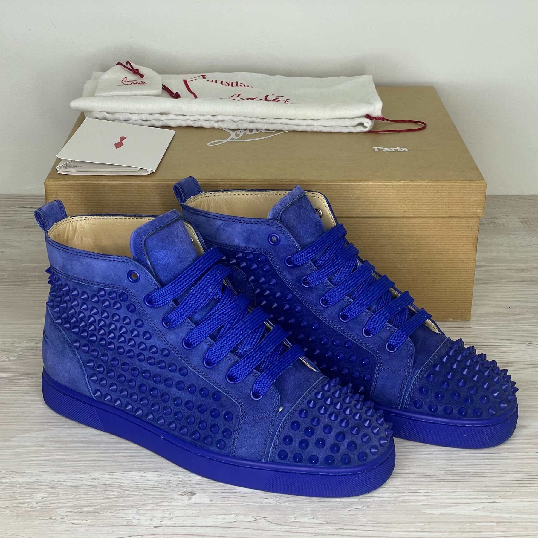 Christian Louboutin Sneakers, 'Atlantic' Blå High-Tops Louis Flat Spikes (41) 🧢