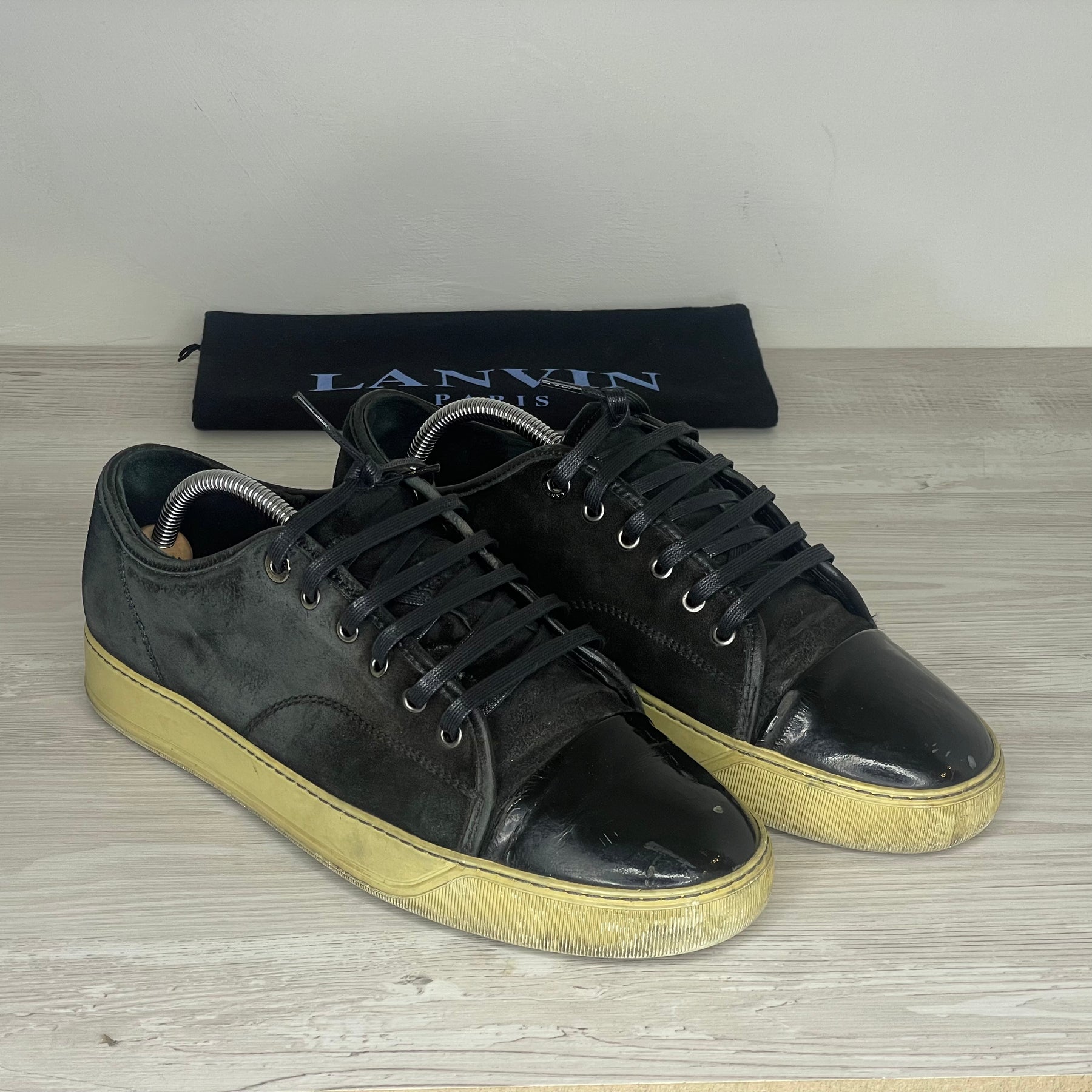 Lanvin Sneakers, Herre 'Sort Ruskind' Lak Toe (42) ⭐️