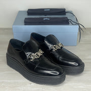 Prada Loafers, Kvinde 'Sort' Læder Calzature Donna Chain Loafers (40) ⛓️