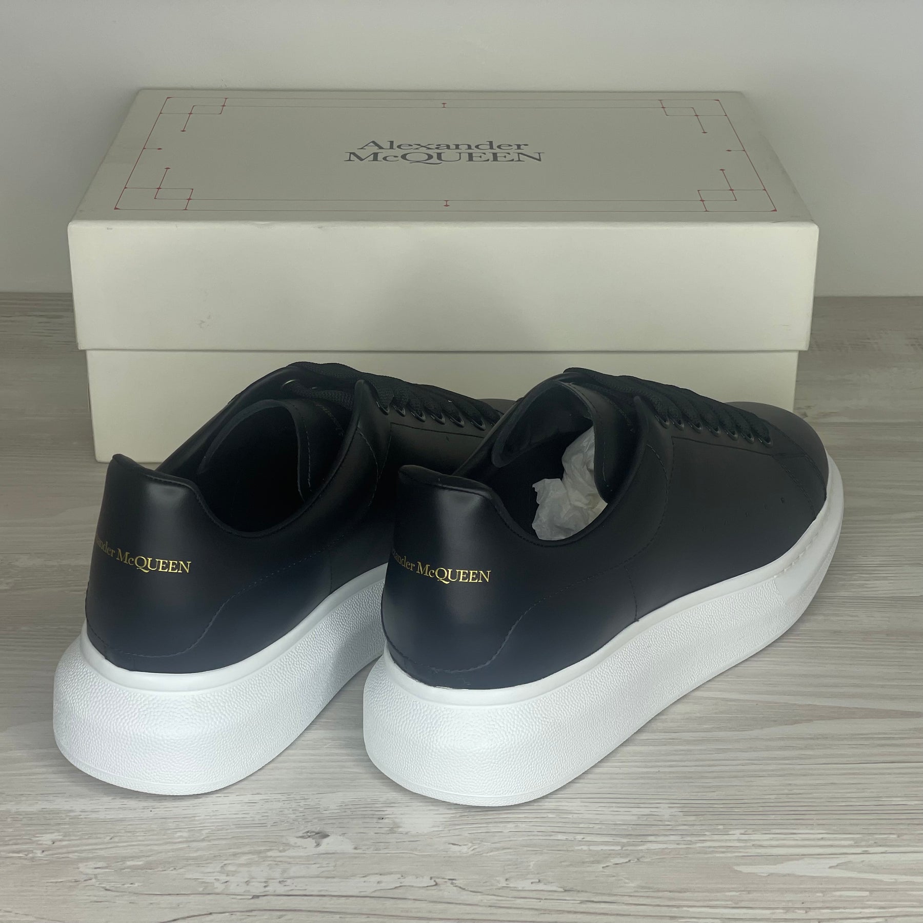 Alexander McQueen Sneakers, Herre 'Sort' Læder Oversized (43.5) 💂🏽‍♂️