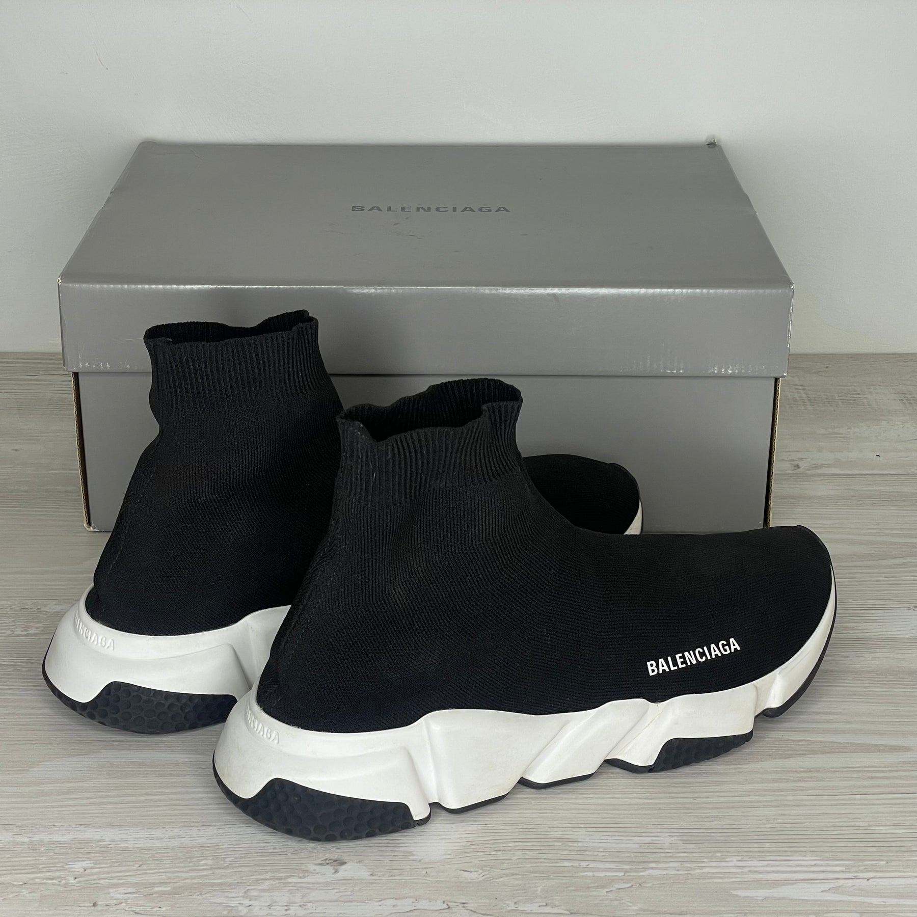 Balenciaga Sneakers, 'Sort Stof' Hvid & Sort Sål Speed Trainers (43) ✔️