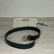 Gucci Bælte, 'Sort' Læder Selleria Interlocking G Buckle with Stud Closure (75/30) 🥋