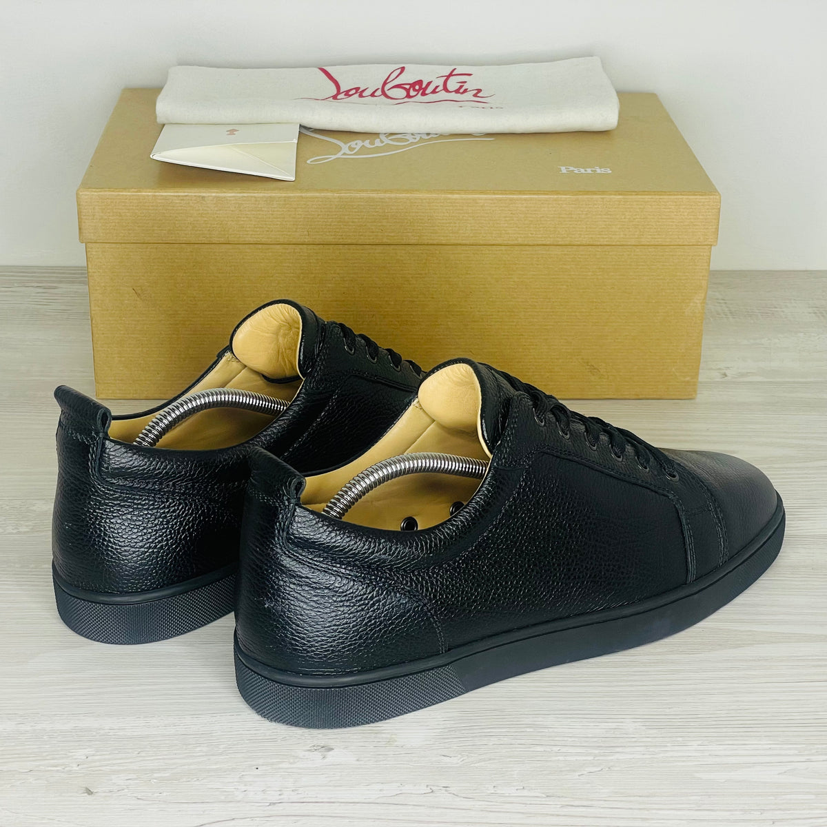 Christian Louboutin Sneakers, Herre 'Sort' Læder Louis Junior Calf Graine (44.5) ☀️
