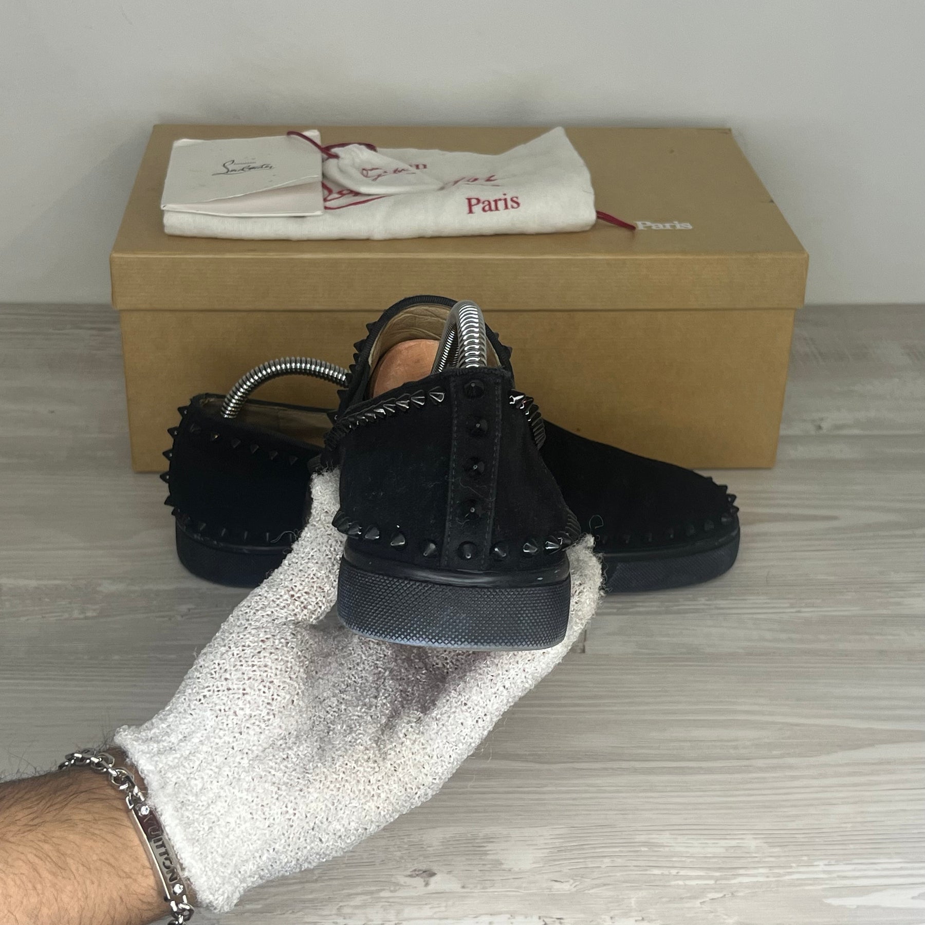 Christian Louboutin Sneakers, Herre 'Sort' Pik Boat Ruskind (41.5) 🤠