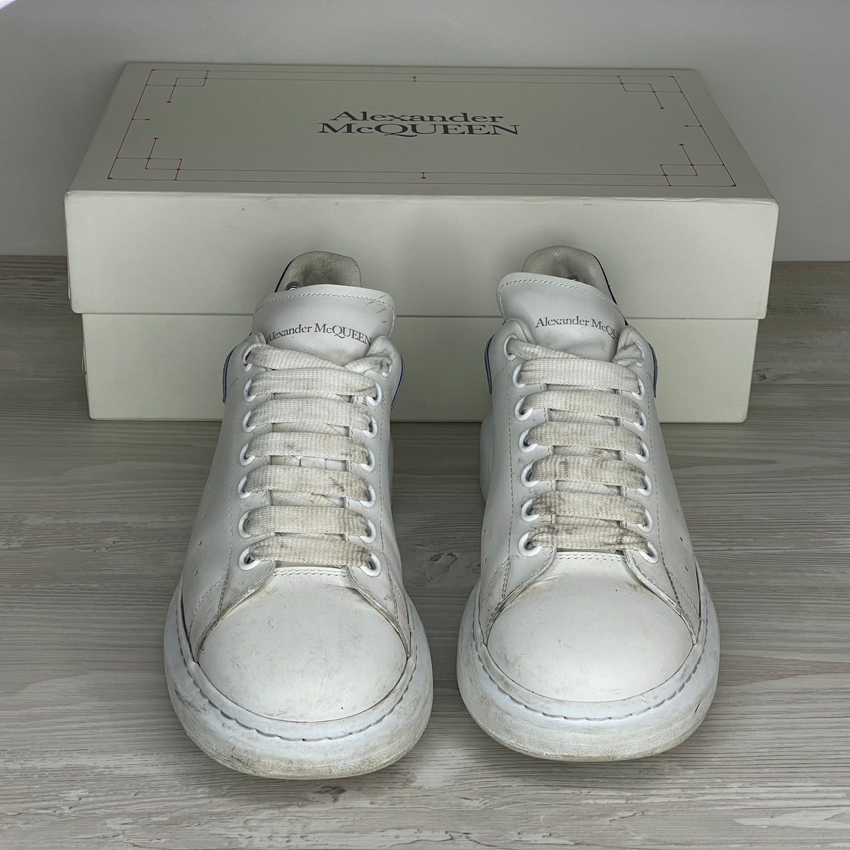 Alexander McQueen Sneakers, Herre 'Hvid' Ruskind Blå Hæld Oversized (42.5) 🔵