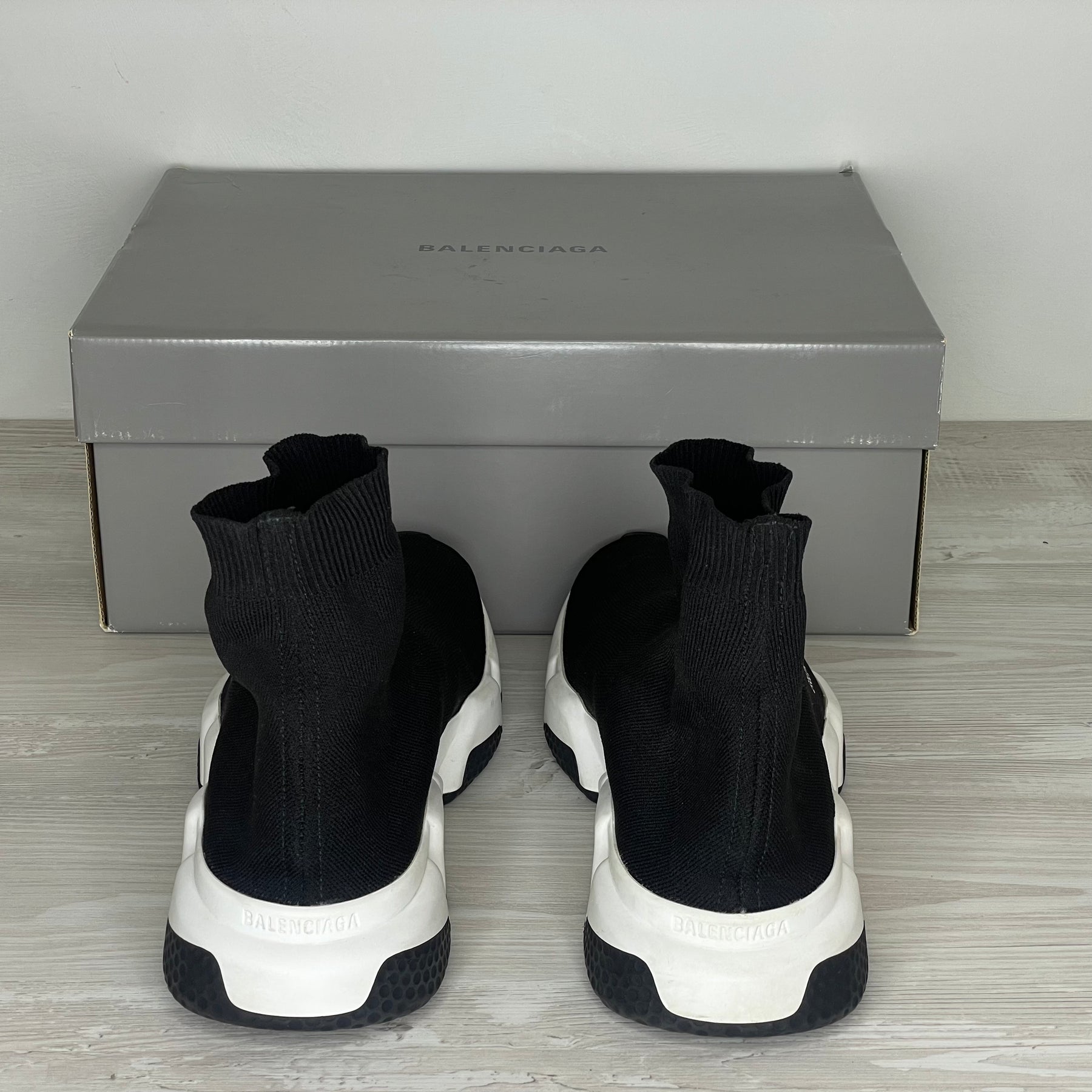 Balenciaga Sneakers, 'Sort Stof' Hvid & Sort Sål Speed Trainers (43) ✔️