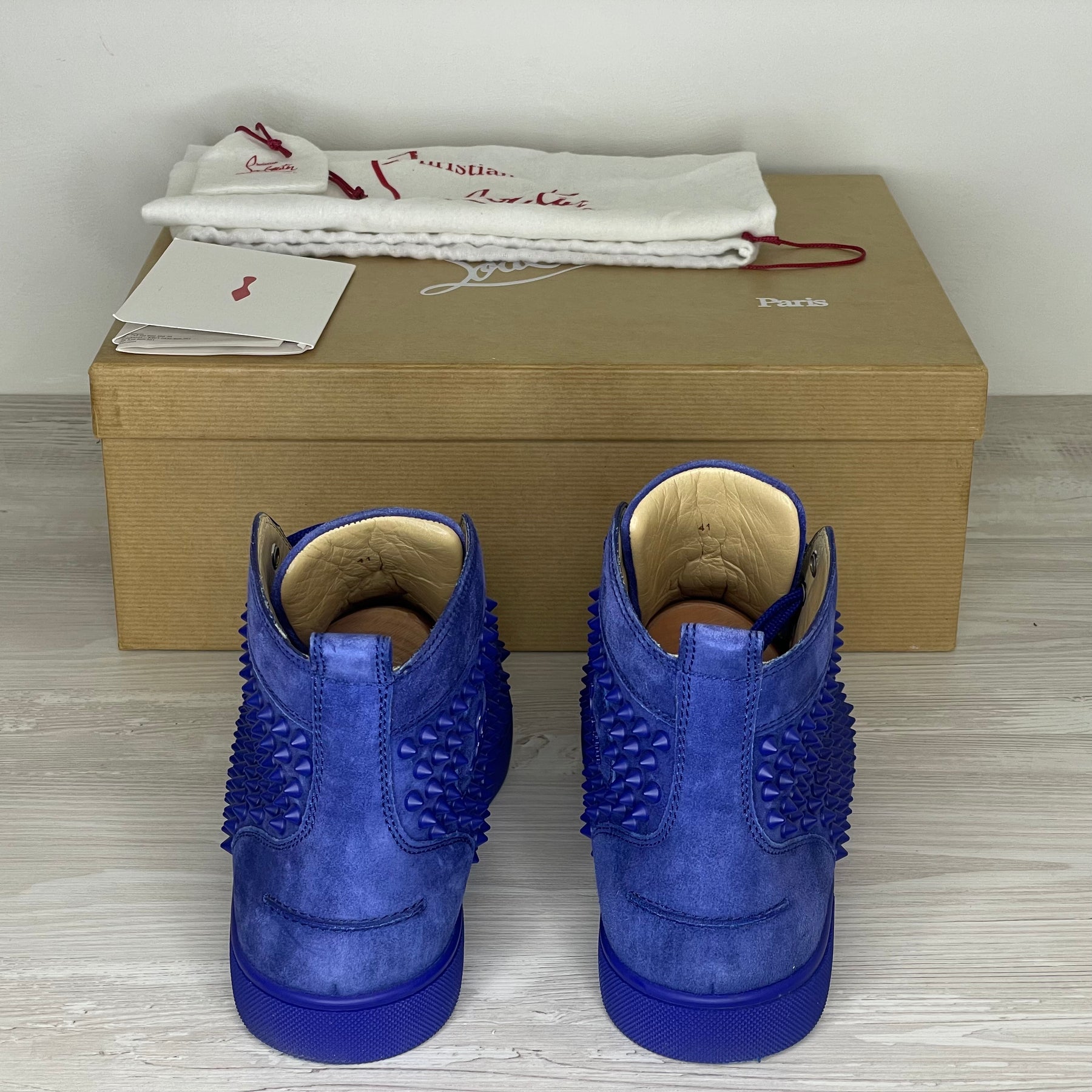 Christian Louboutin Sneakers, 'Atlantic' Blå High-Tops Louis Flat Spikes (41) 🧢