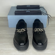 Prada Loafers, Kvinde 'Sort' Læder Calzature Donna Chain Loafers (40) ⛓️