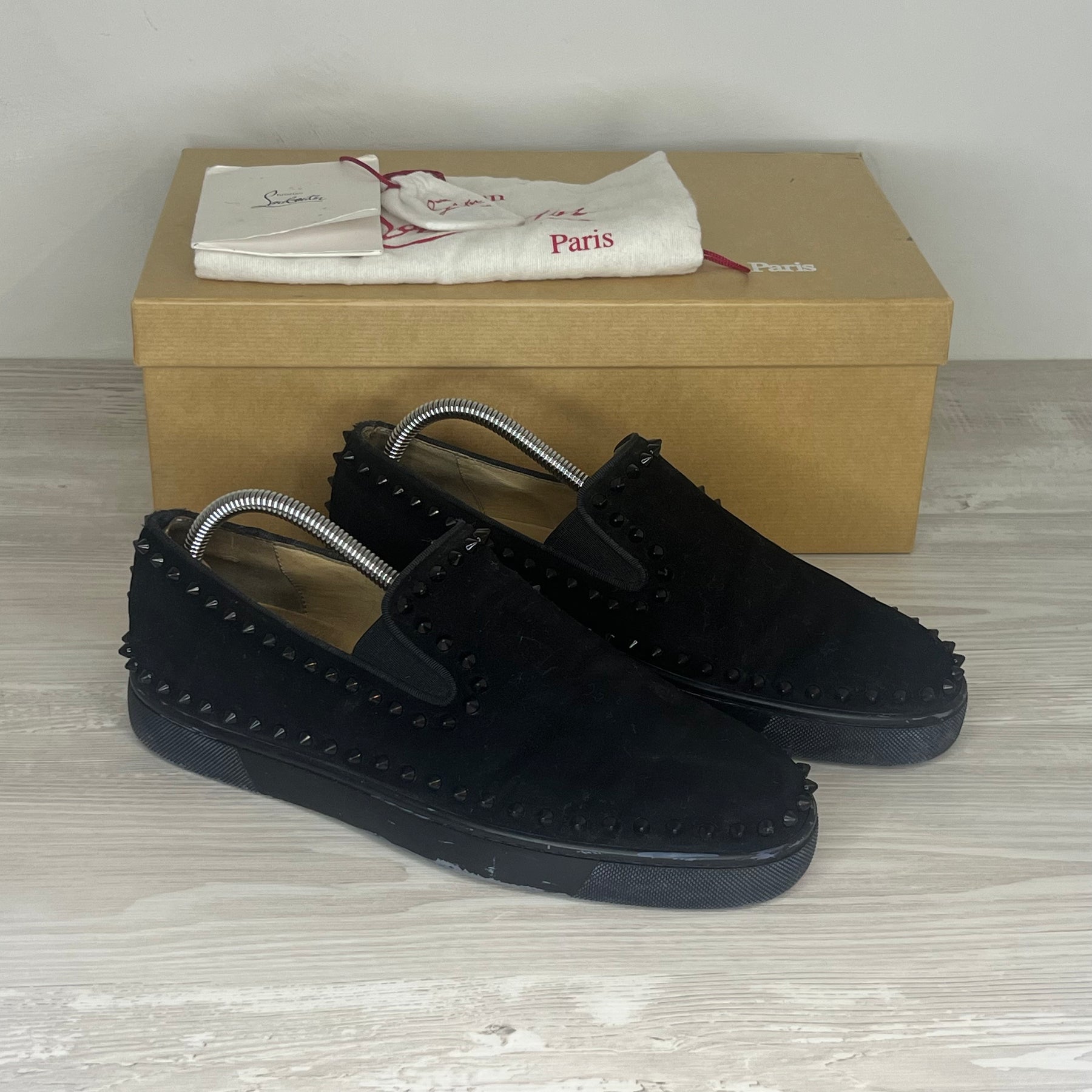 Christian Louboutin Sneakers, Herre 'Sort' Pik Boat Ruskind (41.5) 🤠