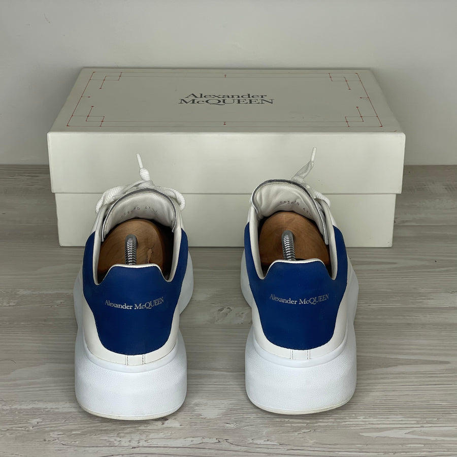 Alexander McQueen Sneakers, 'Hvid Læder' Blå Hæl Oversized (43.5) ⚪️
