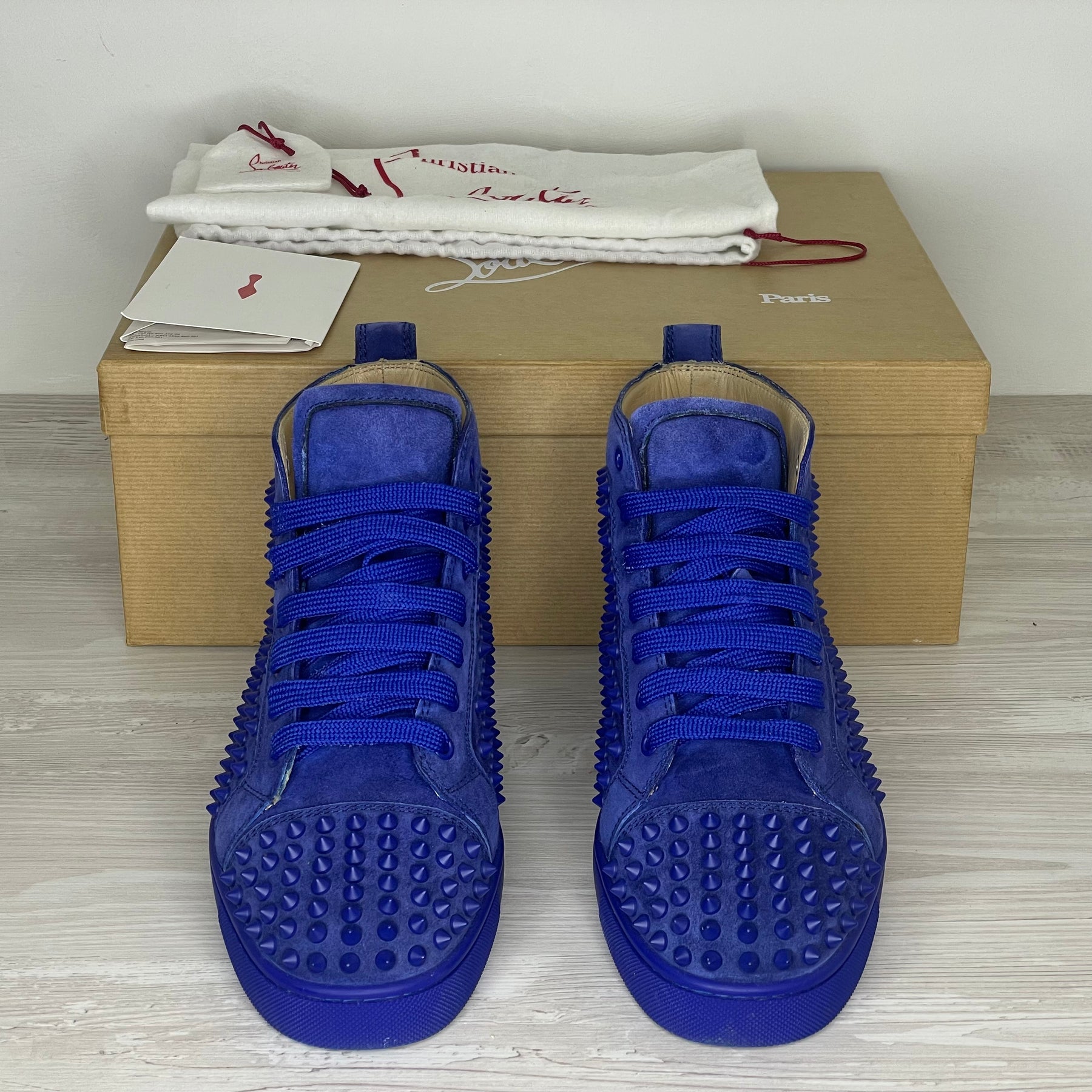 Christian Louboutin Sneakers, 'Atlantic' Blå High-Tops Louis Flat Spikes (41) 🧢