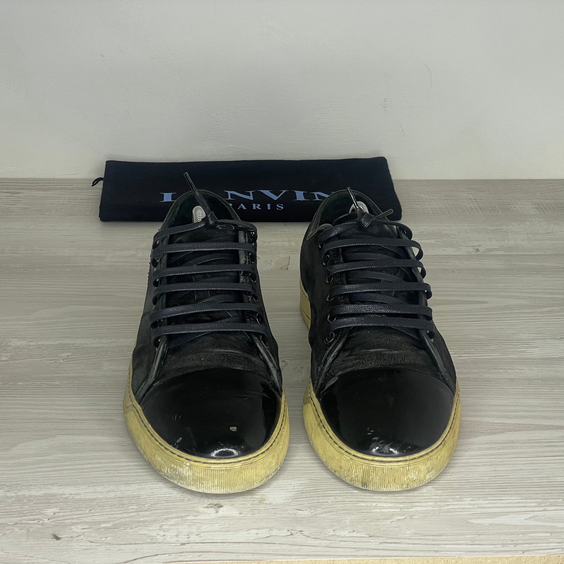 Lanvin Sneakers, Herre 'Sort Ruskind' Lak Toe (42) ⭐️