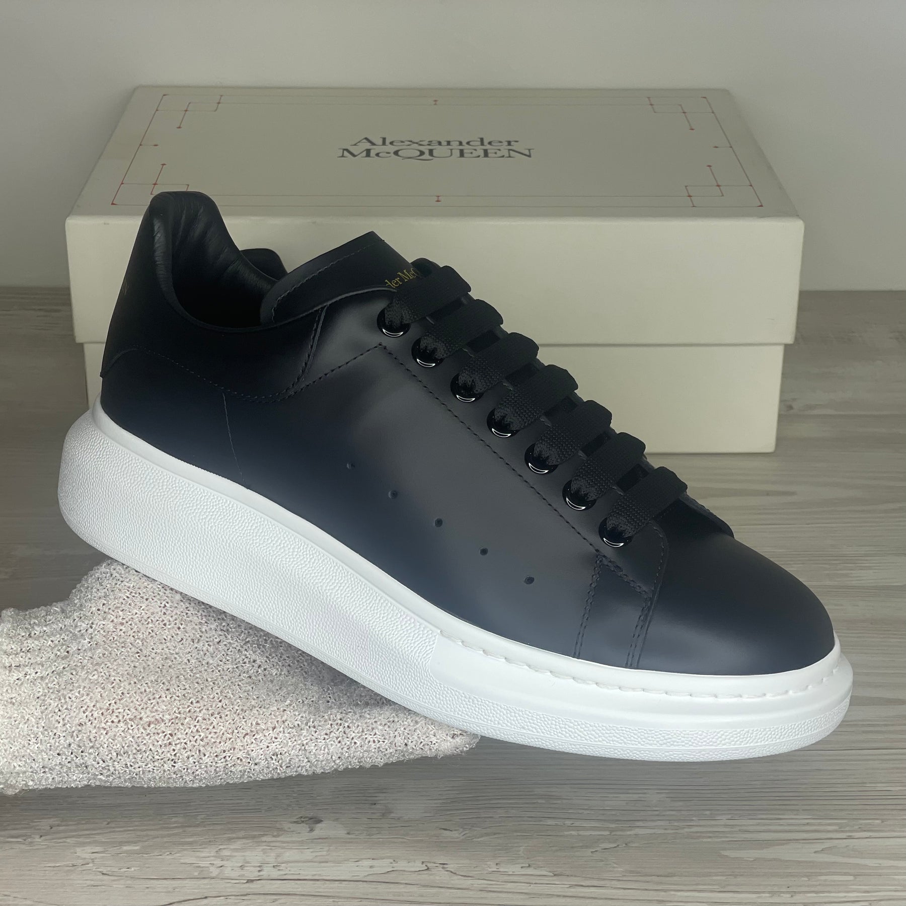 Alexander McQueen Sneakers, Herre 'Sort' Læder Oversized (43.5) 💂🏽‍♂️