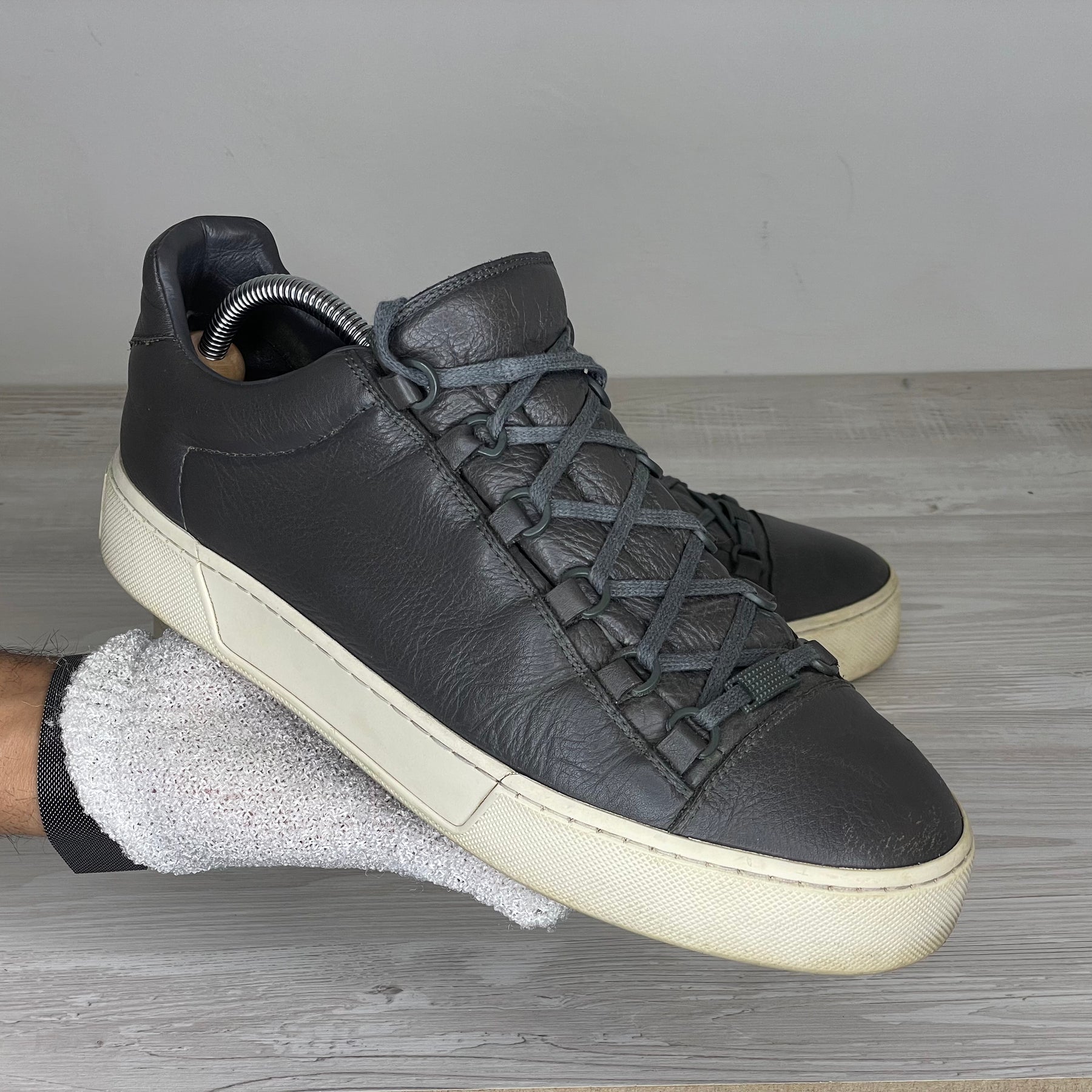 Balenciaga Sneakers, 'Grå Læder' Low Top (43) 🔘