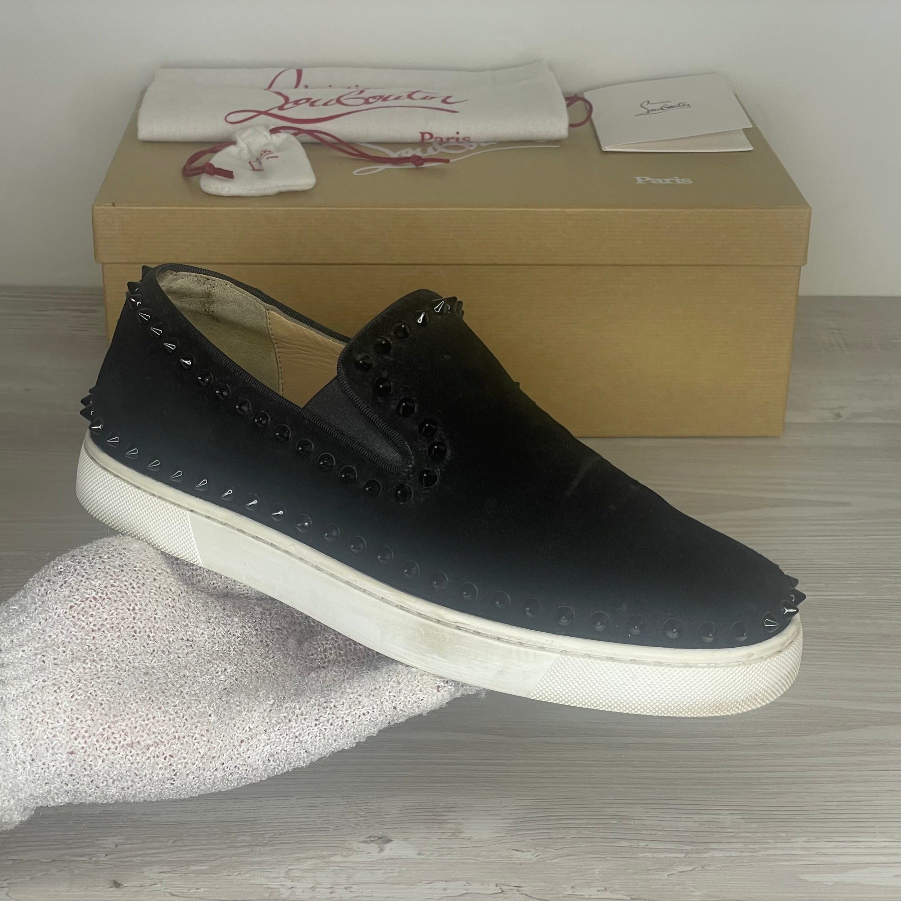 Christian Louboutin Sneakers, Herre 'Sort' Ruskind Pik Boat (41) ⭐️