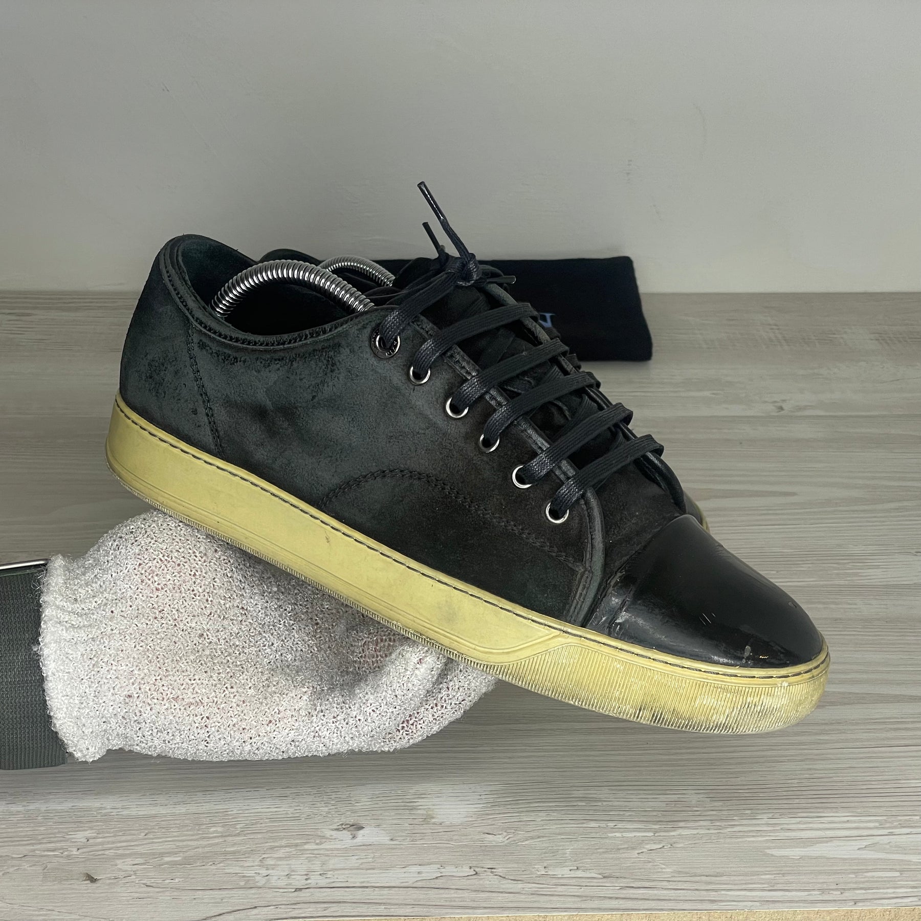 Lanvin Sneakers, Herre 'Sort Ruskind' Lak Toe (42) ⭐️