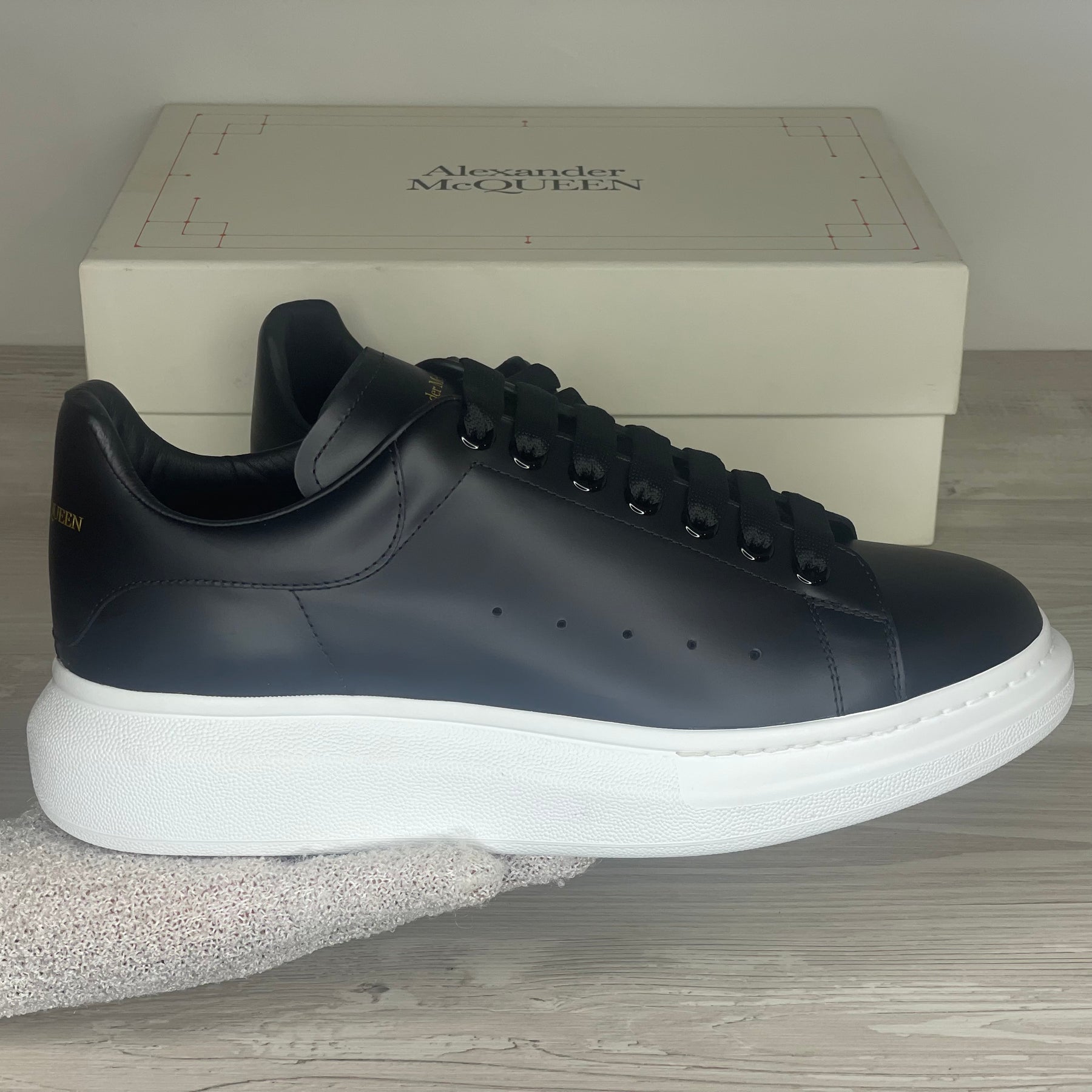 Alexander McQueen Sneakers, Herre 'Sort' Læder Oversized (43.5) 💂🏽‍♂️