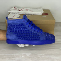 Christian Louboutin Sneakers, 'Atlantic' Blå High Tops Louis Flat Spikes (41) 🧢
