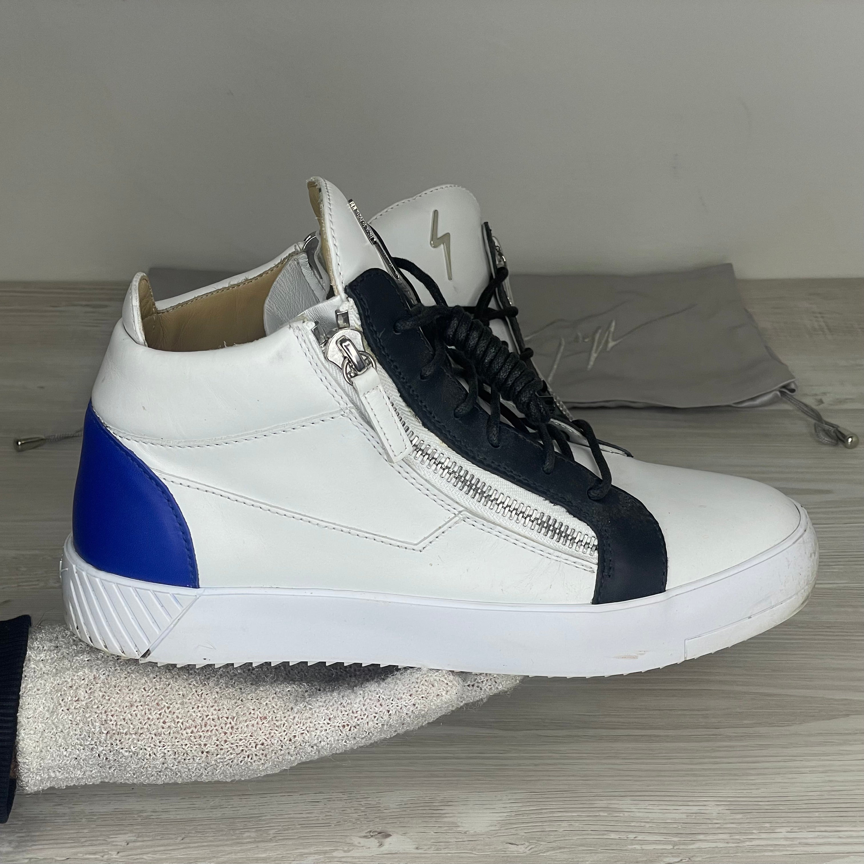 Giuseppe Zanotti Sneakers, Herre 'Hvid / Sort / Blå' KRISS Mid Tops (42) 🥥