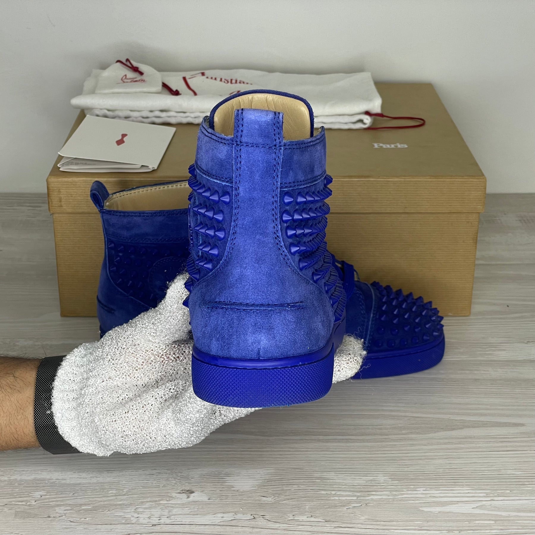 Christian Louboutin Sneakers, 'Atlantic' Blå High-Tops Louis Flat Spikes (41) 🧢
