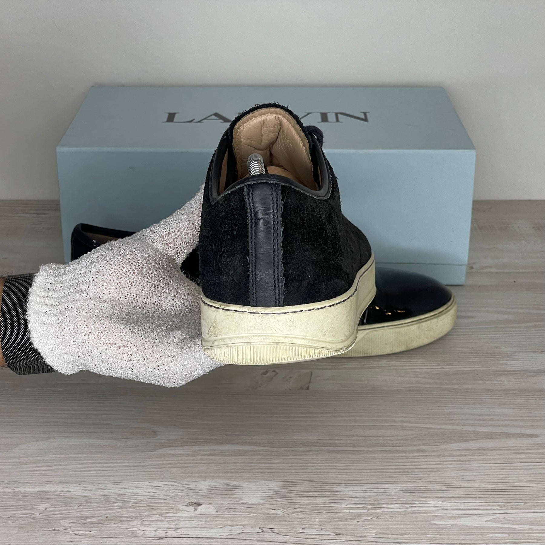 Lanvin Sneakers, 'Sort Ruskind' Lak Toe (45) 🪡