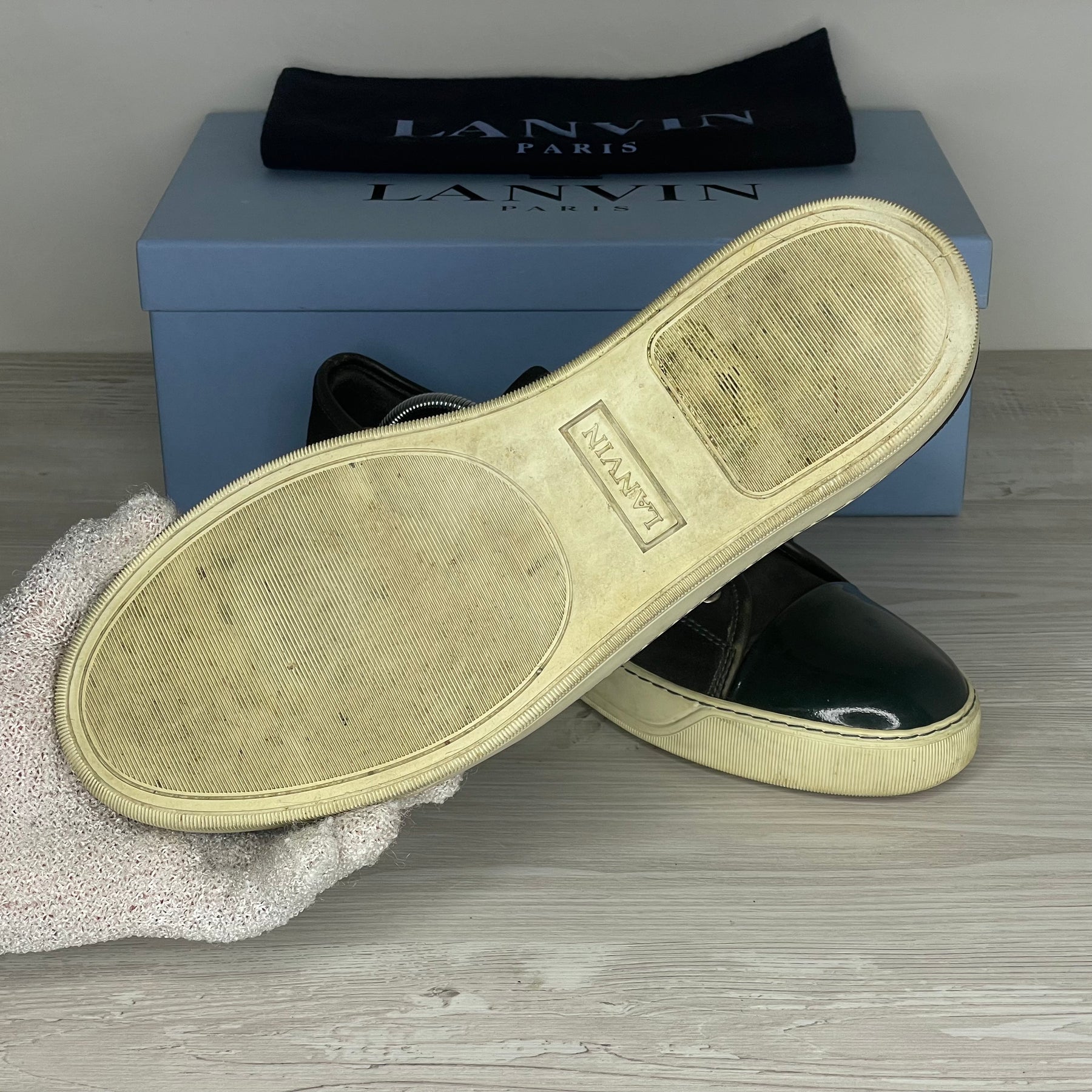 Lanvin Sneakers, Herre 'Mørkegrøn' Ruskind Lak Toe (44) 🌲