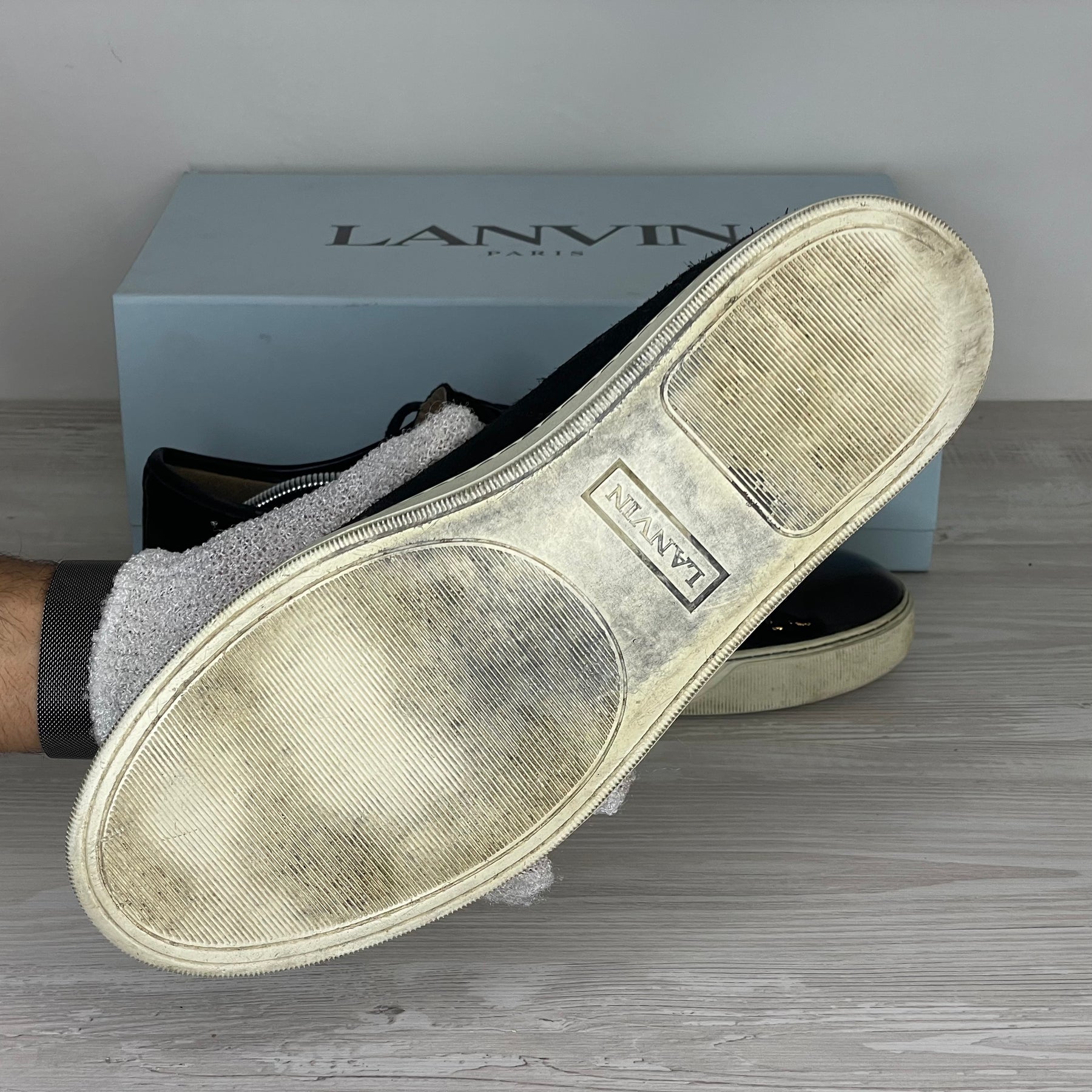 Lanvin Sneakers, 'Sort Ruskind' Lak Toe (45) 🪡