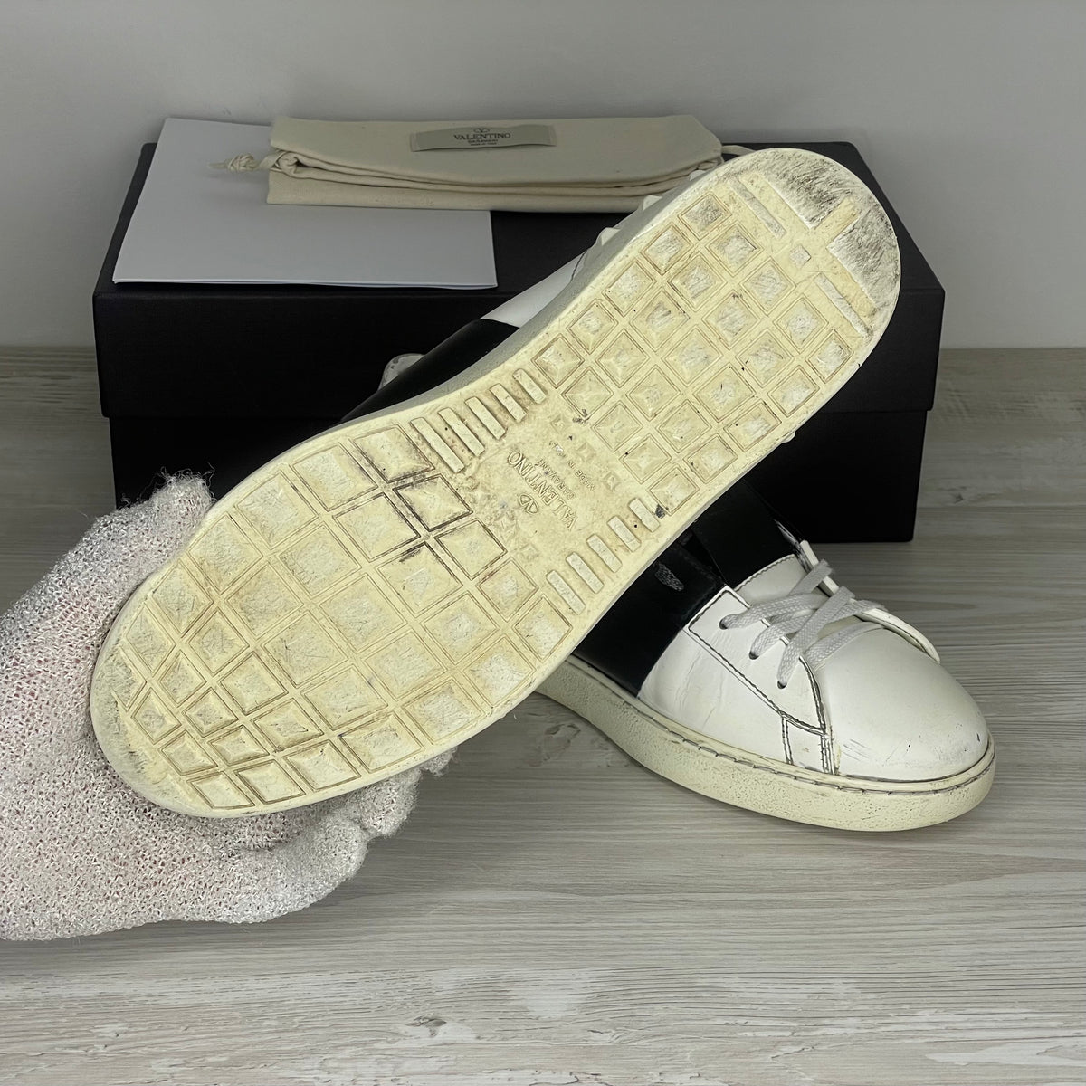 Valentino Sneakers, Herre Læder 'Sort' Stribe Open (43) 🦢