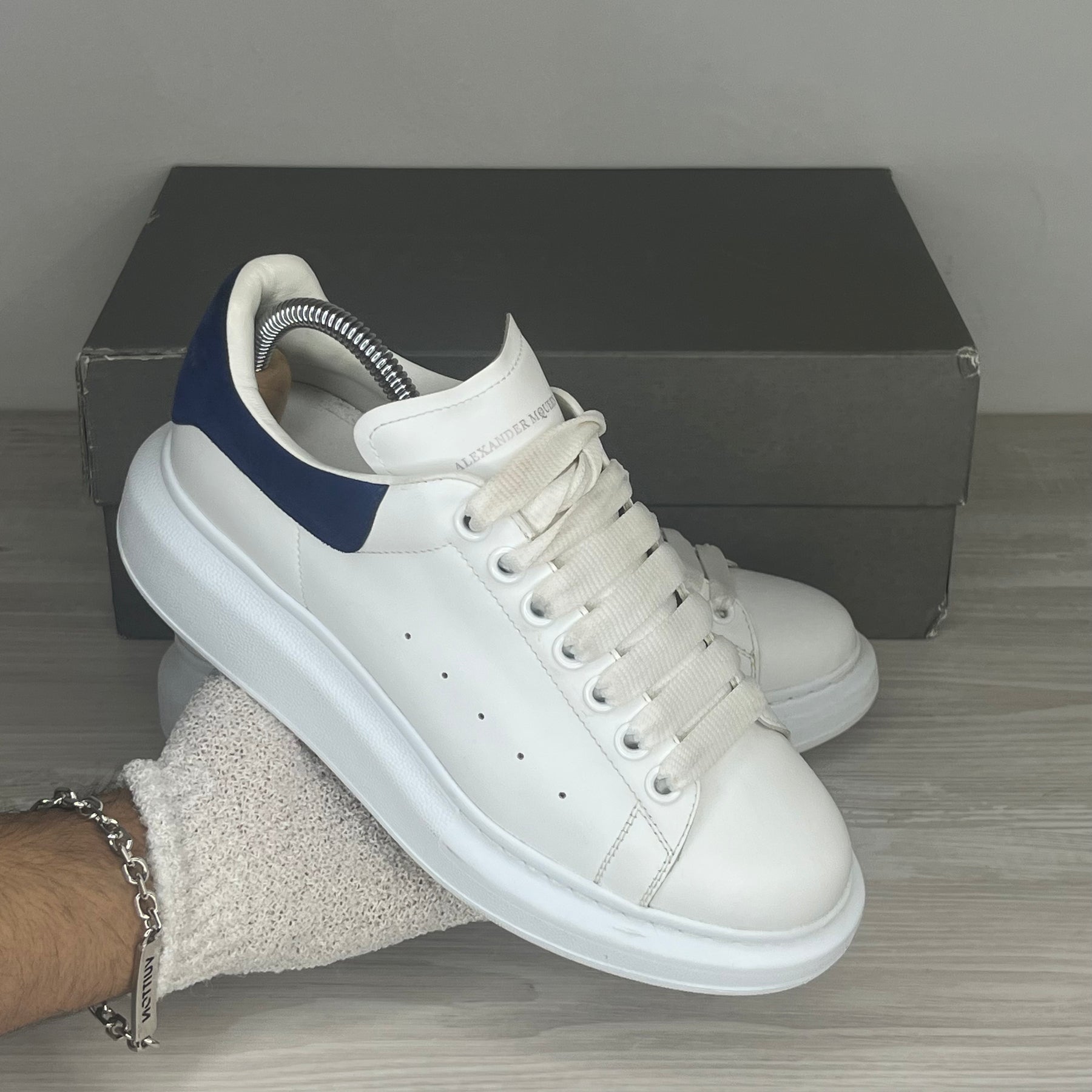 Alexander McQueen Sneakers, Herre 'Hvid' Ruskind Blå Hæl Oversized (39) 🔵