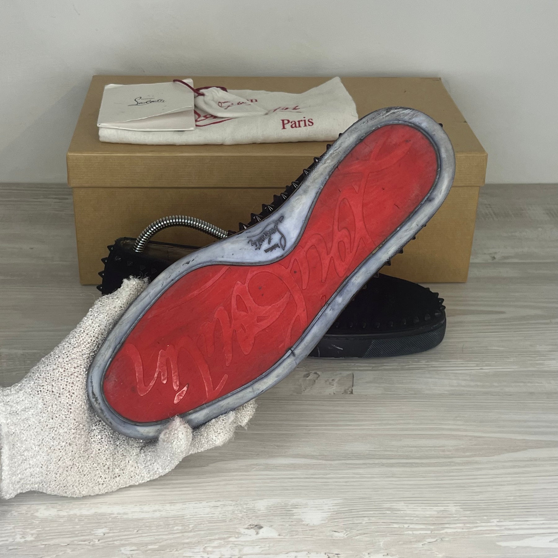Christian Louboutin Sneakers, Herre 'Sort' Pik Boat Ruskind (41.5) 🤠