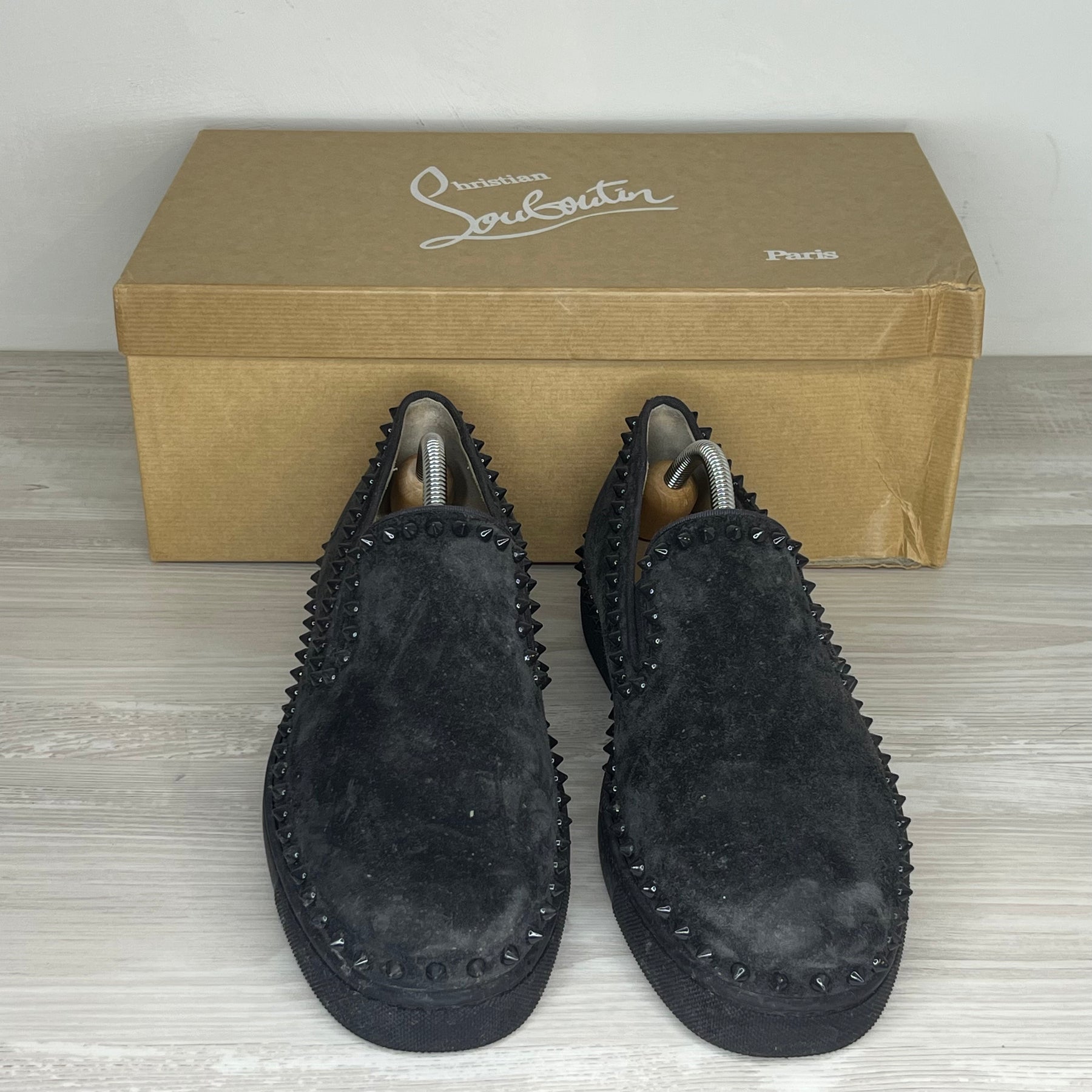 Christian Louboutin Sneakers, Herre 'Grå' Pik Boat Flat Veau Velours Charbon (44) 🧛🏼‍♂️