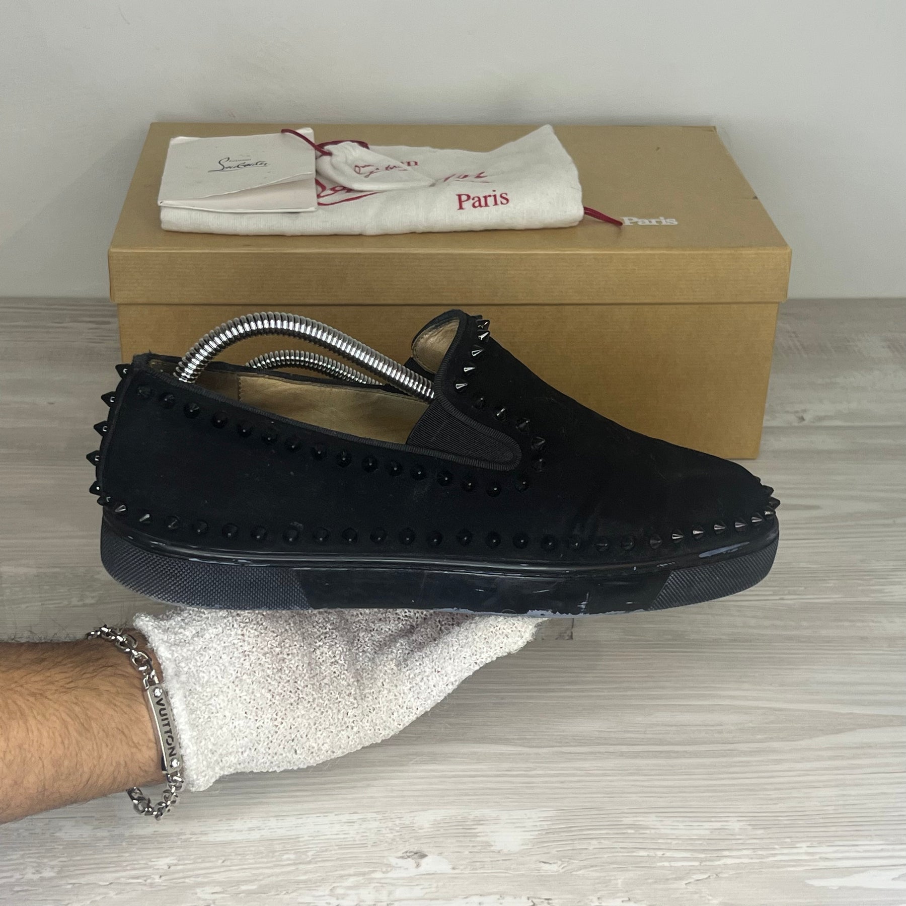 Christian Louboutin Sneakers, Herre 'Sort' Pik Boat Ruskind (41.5) 🤠