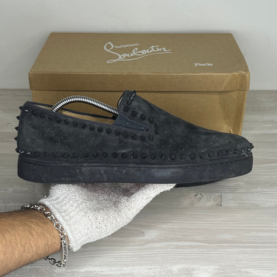 Christian Louboutin Sneakers, Herre 'Grå' Pik Boat Flat Veau Velours Charbon (44) 🧛🏼‍♂️