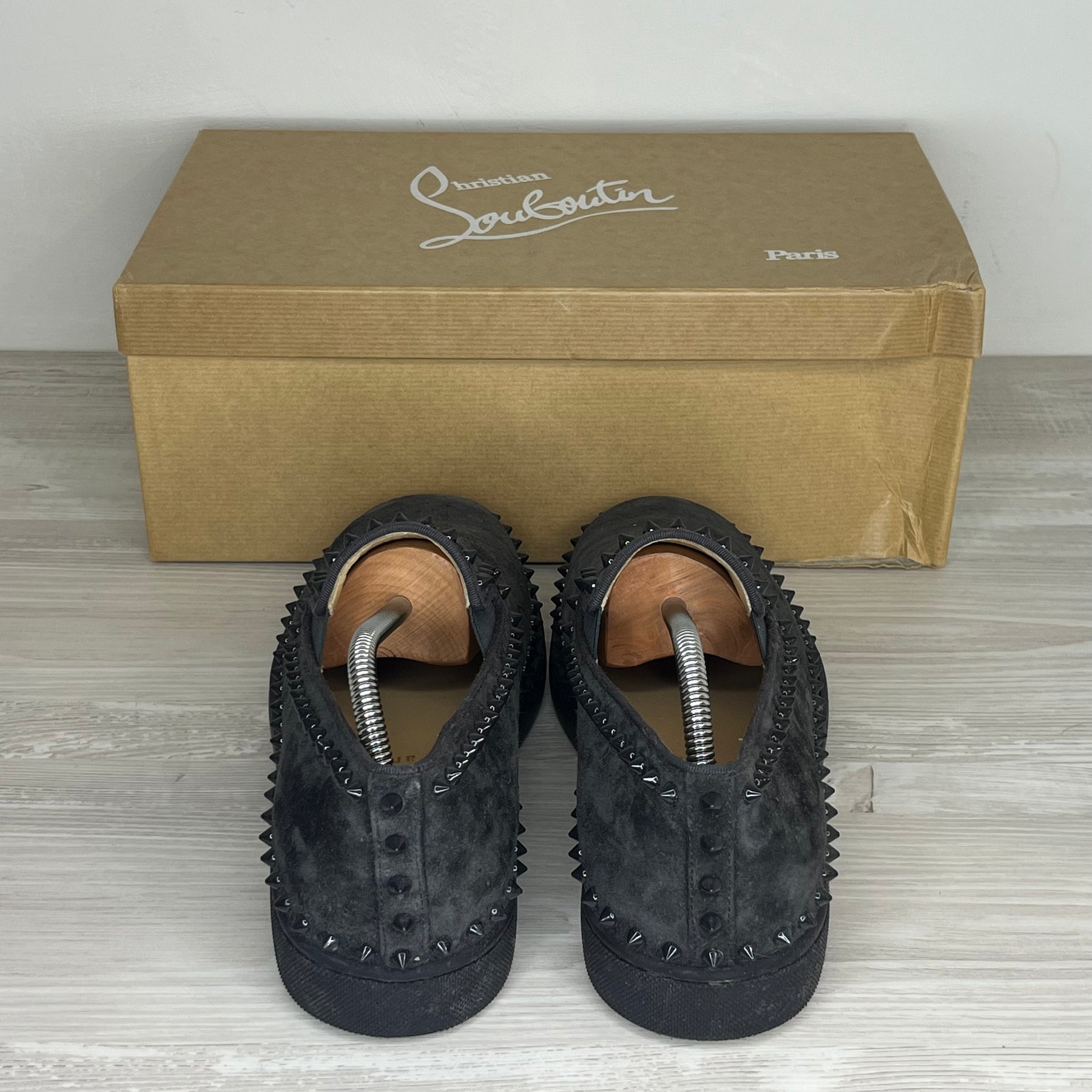 Christian Louboutin Sneakers, Herre 'Grå' Pik Boat Flat Veau Velours Charbon (44) 🧛🏼‍♂️