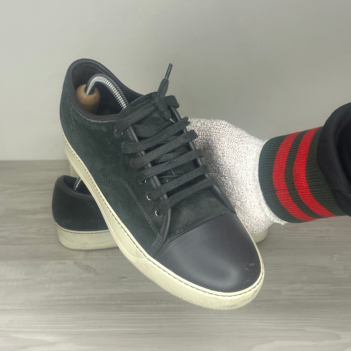 Lanvin Sneakers, Dark Green Suede 'Mat Toe' (40)
