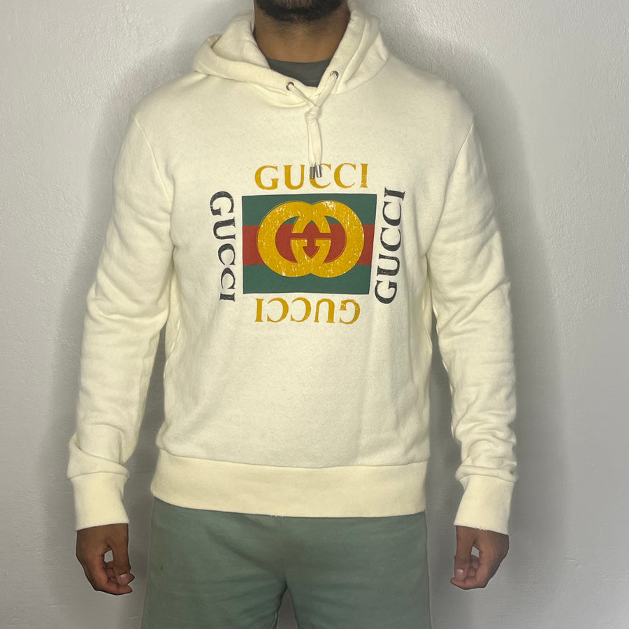 3_Gucci Hoodie, Herre 'Creme' Fake Logo (Small) 🎉