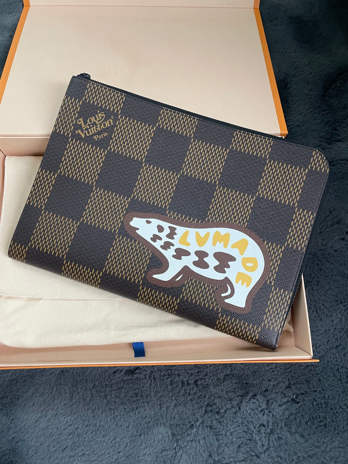 Louis Vuitton x NIGO Pochette Jour Clutch Bag, Damier Ebene Giant GM Brown