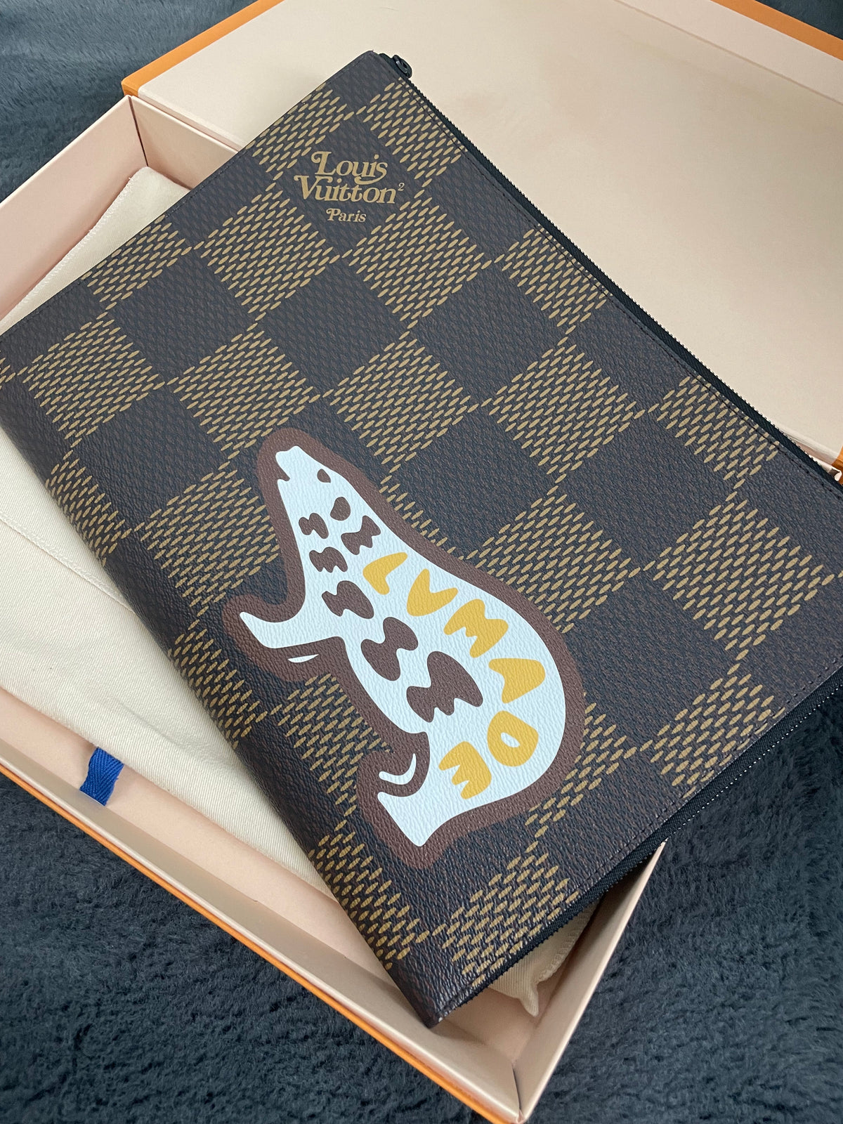 Louis Vuitton x NIGO Pochette Jour Clutch Bag, Damier Ebene Giant GM Brown