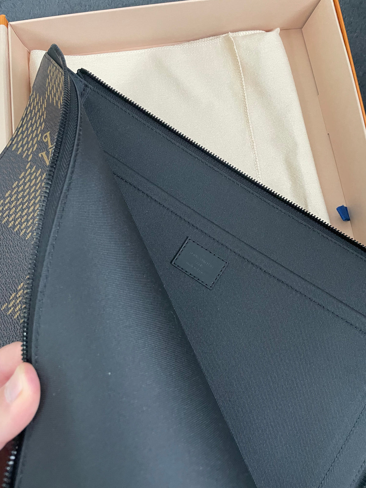 Louis Vuitton x NIGO Pochette Jour Clutch Bag, Damier Ebene Giant GM Brown