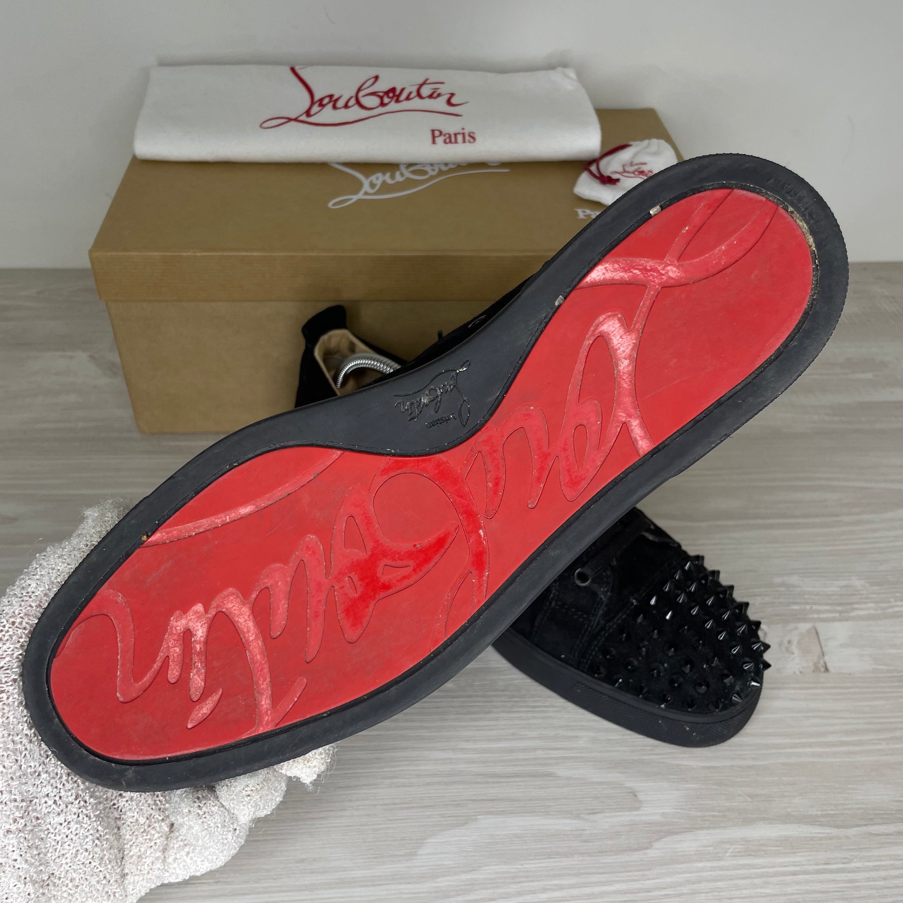 Christian Louboutin Sneakers, 'Sort Ruskind' Junior Spikes (43.5)