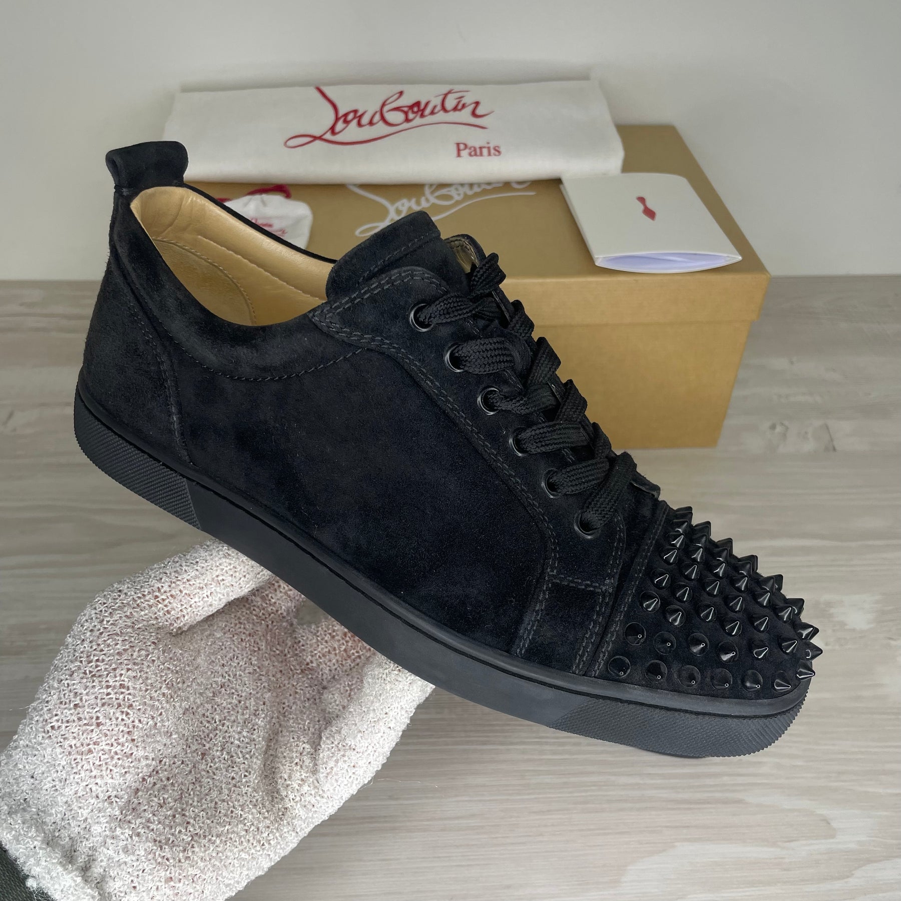 Christian Louboutin Sneakers, 'Sort Ruskind' Junior Spikes (40.5)