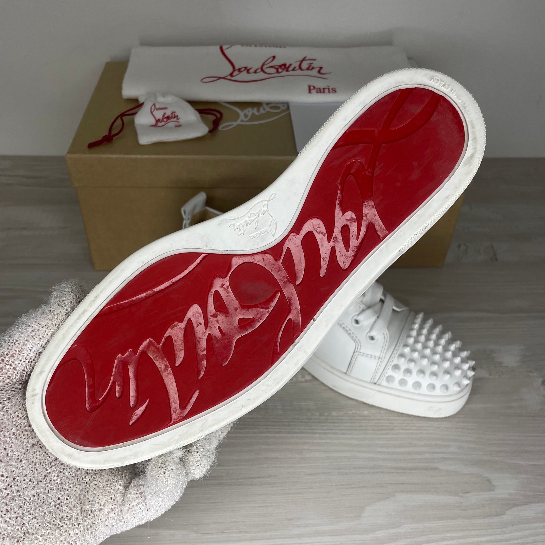 Christian Louboutin Sneakers, 'Hvid Læder' Junior Spikes (40)