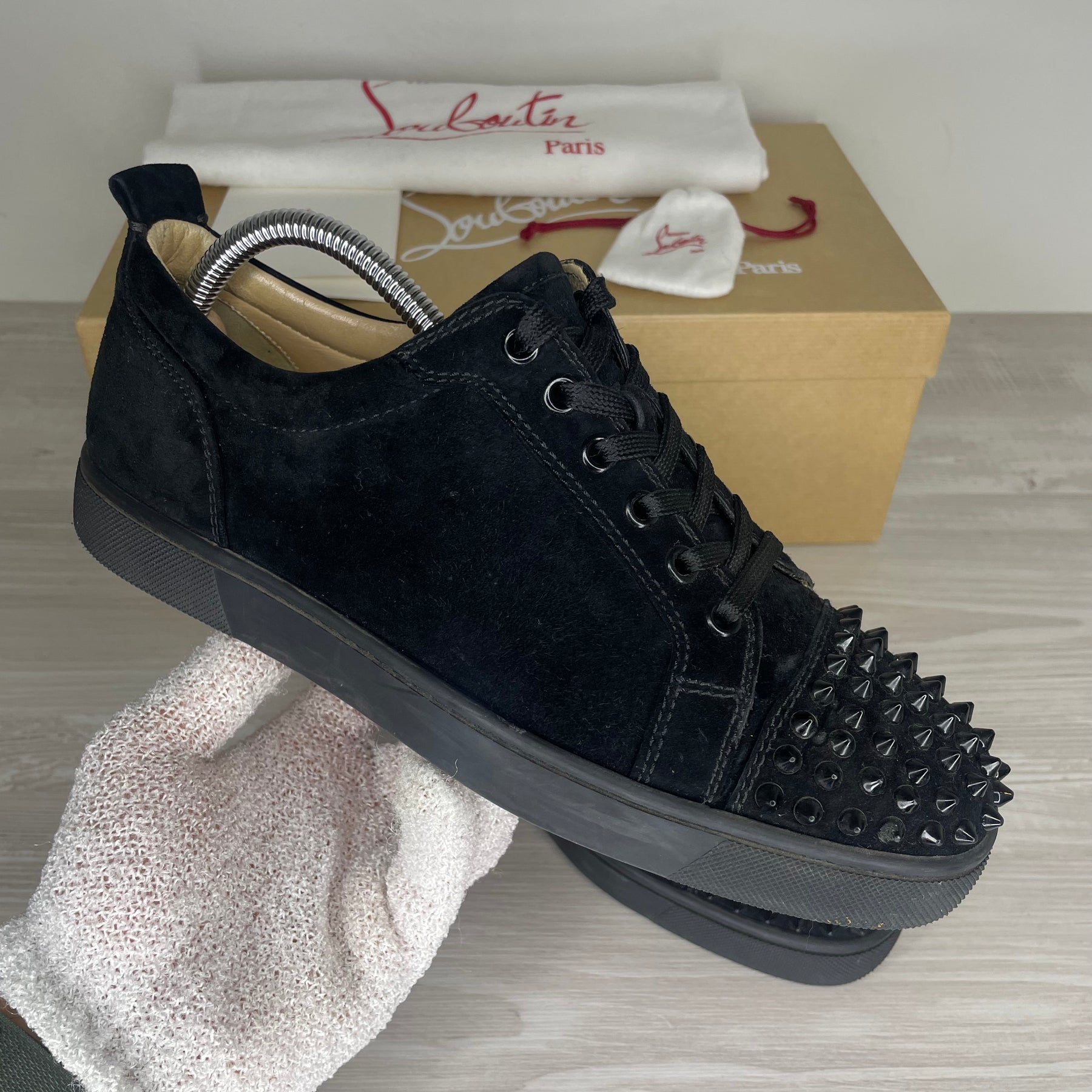 Christian Louboutin Sneakers, 'Black Suede' Junior Spikes (39.5)