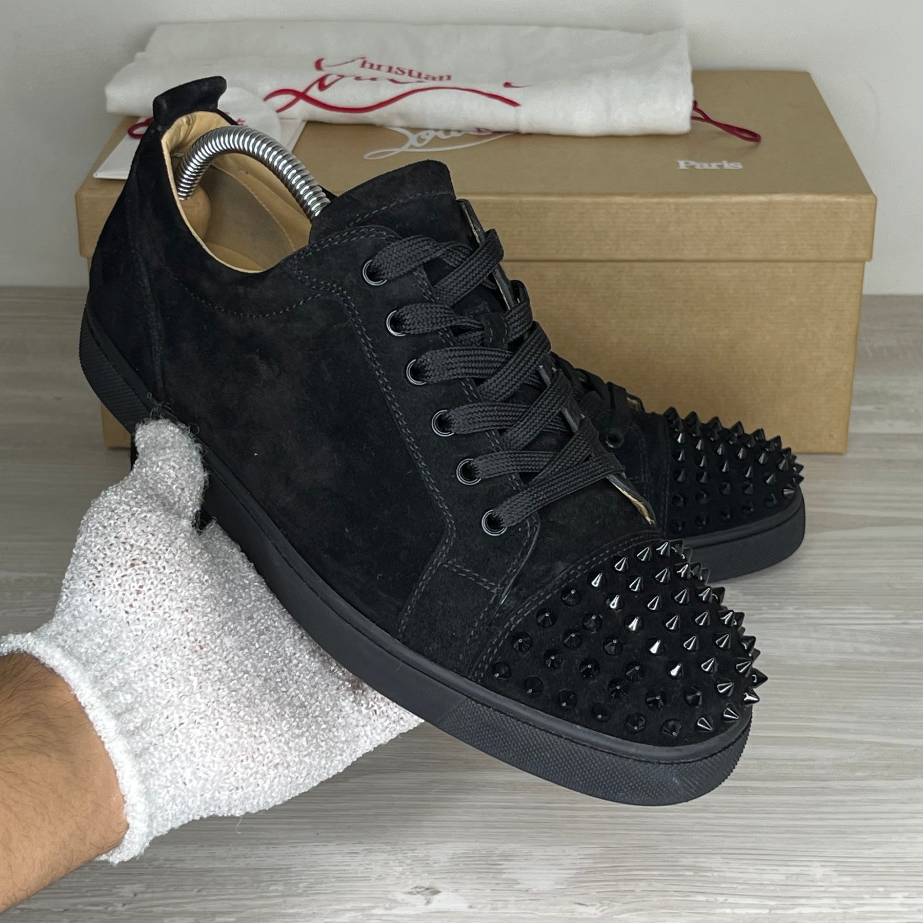 Christian Louboutin Sneakers, 'Black Suede' Junior Spikes (43)