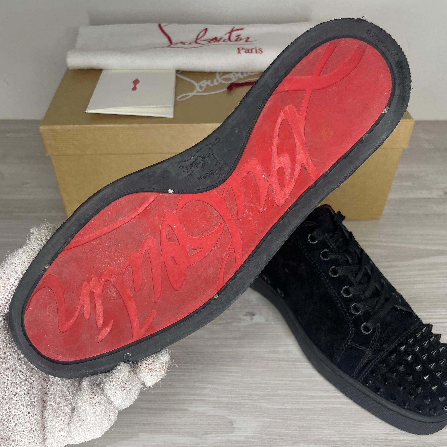 Christian Louboutin Sneakers, 'Black Suede' Junior Spikes (39.5)